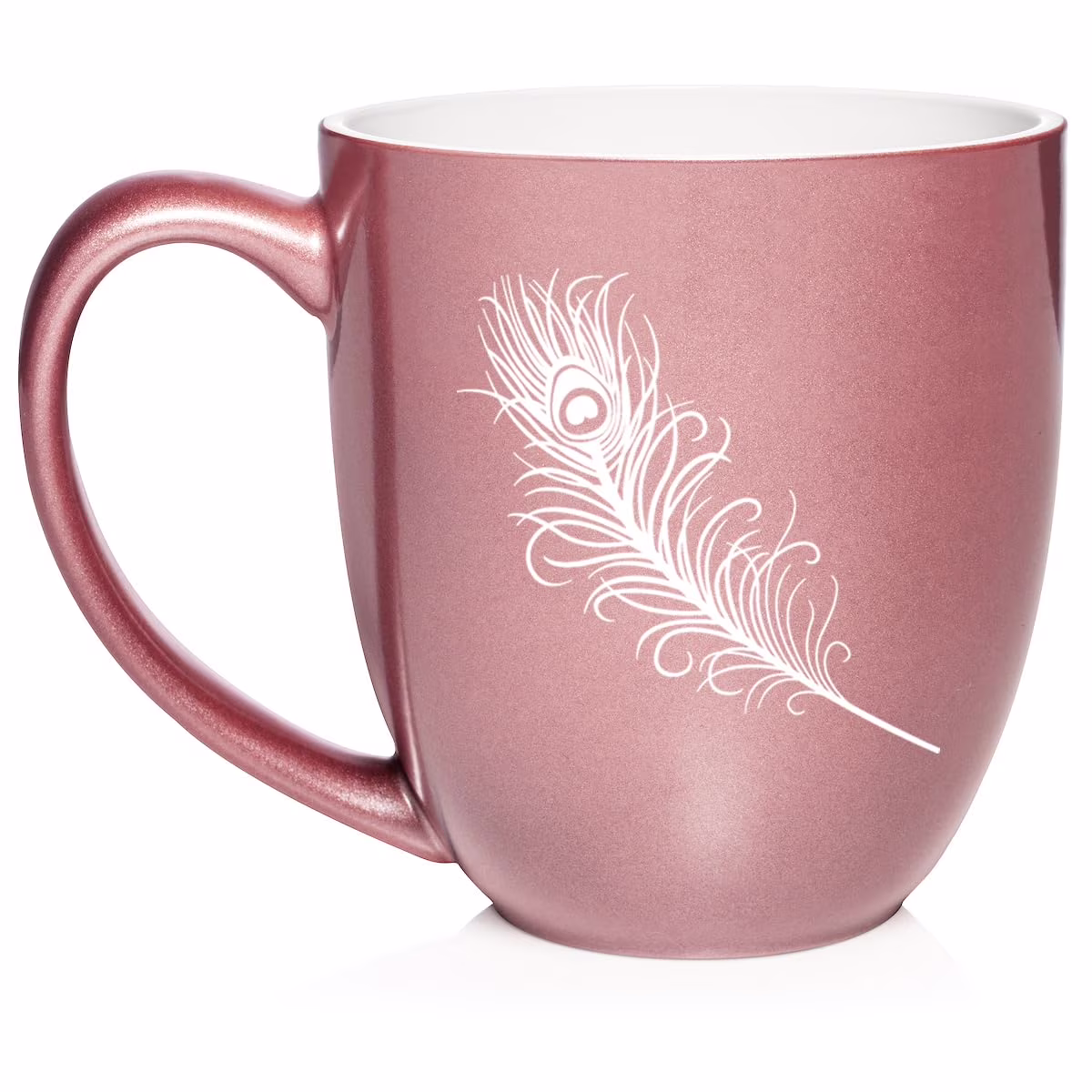 Peacock Feather Ceramic Coffee Mug Tea Cup Gift for Her, Him, Friend, Coworker, Wife, Husband (16oz Rose Gold)