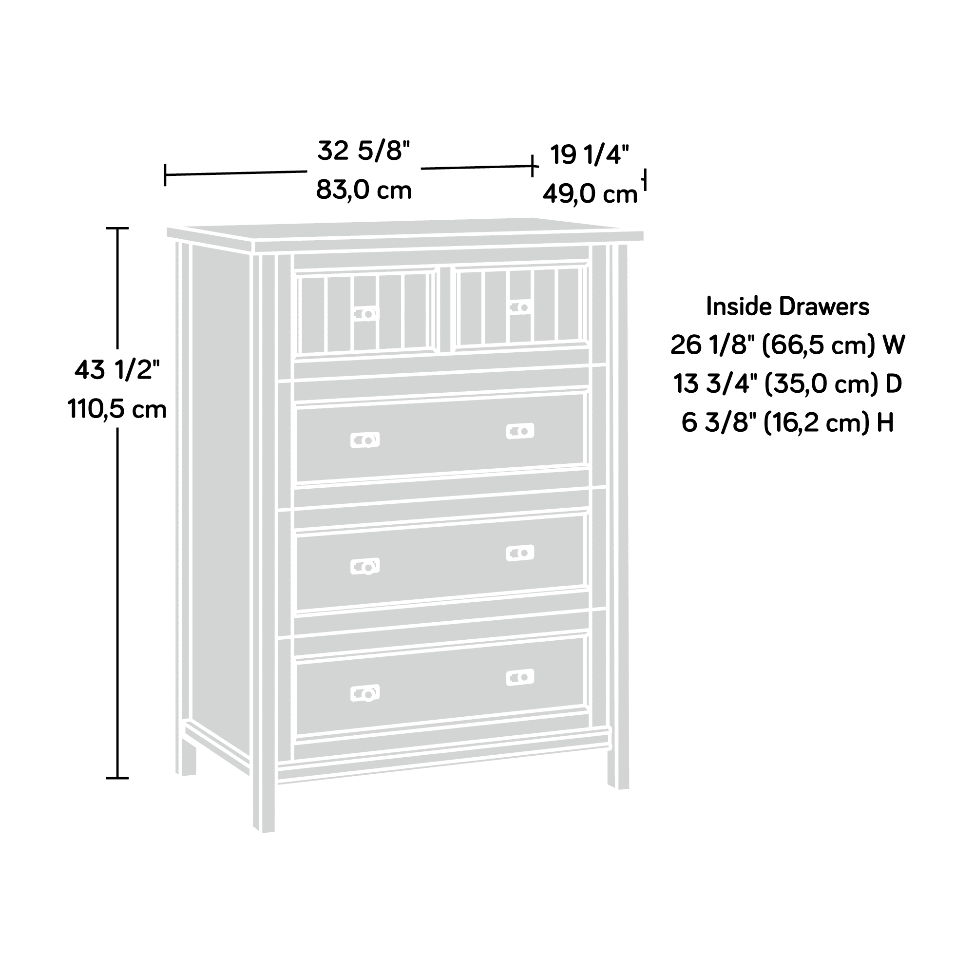 Sauder Costa 4-Drawer Dresser, Chalked Chestnut Finish