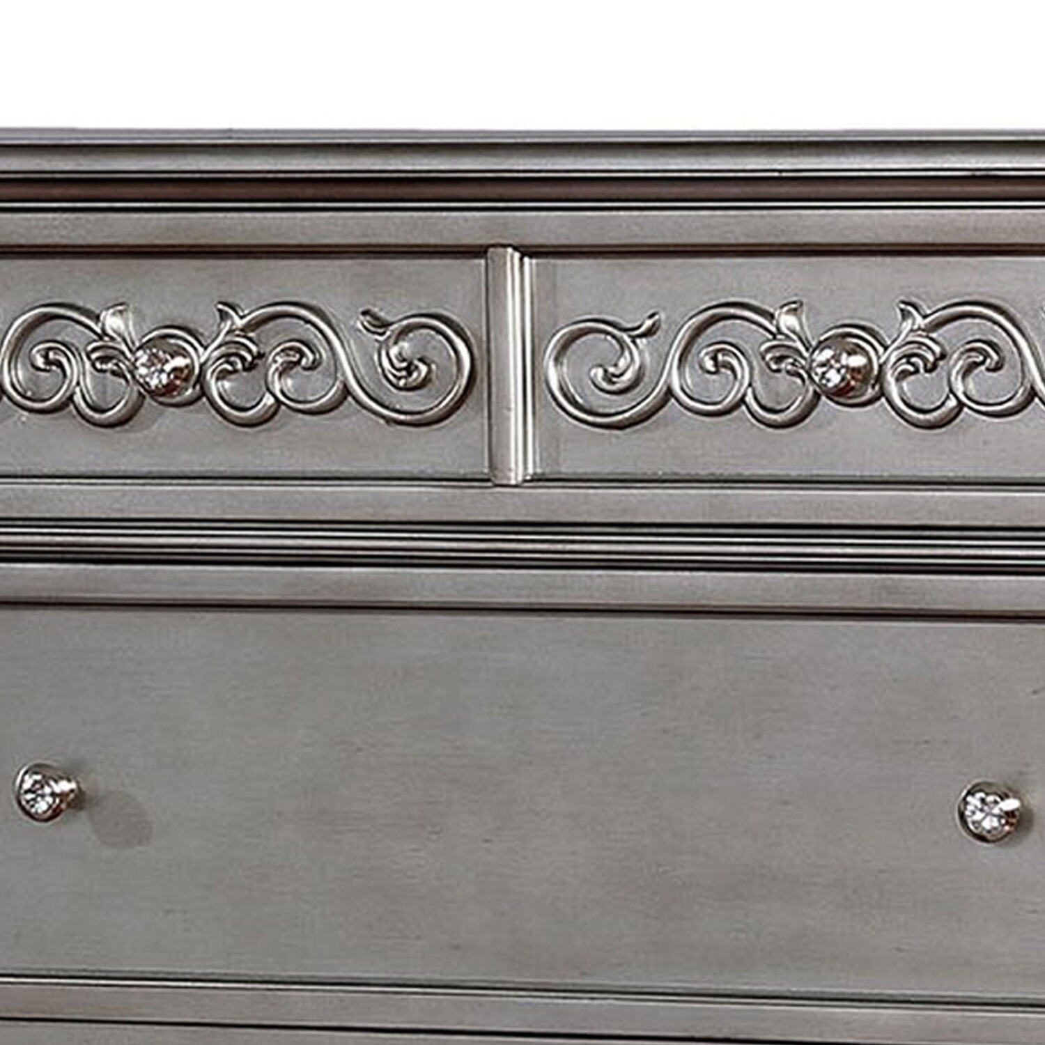 Benzara Traditional Solid Wood Chest With Floral Carvings Accent, Silver
