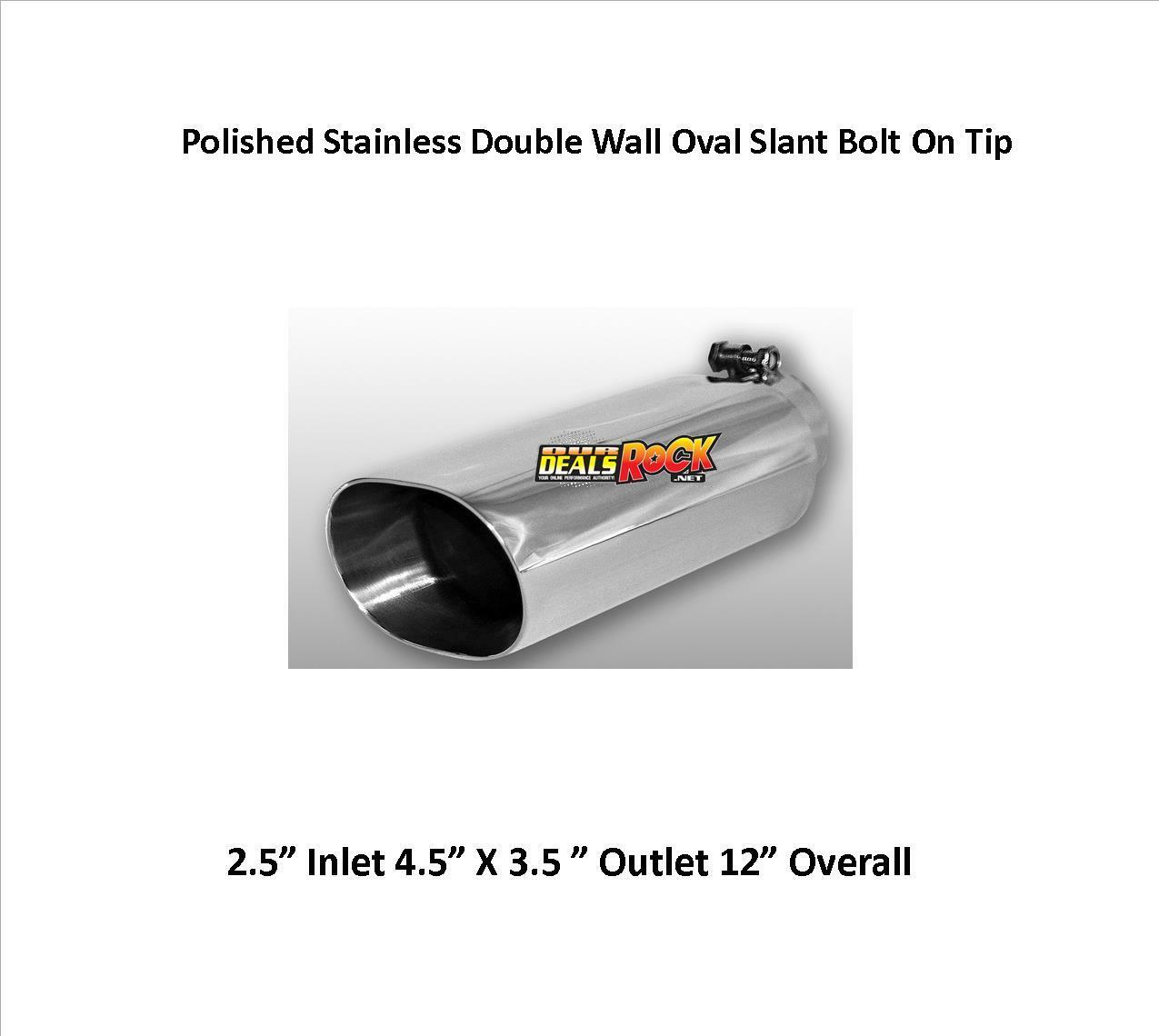 Polished Stainless Double Wall Oval Slant Bolt On Tip 2.5