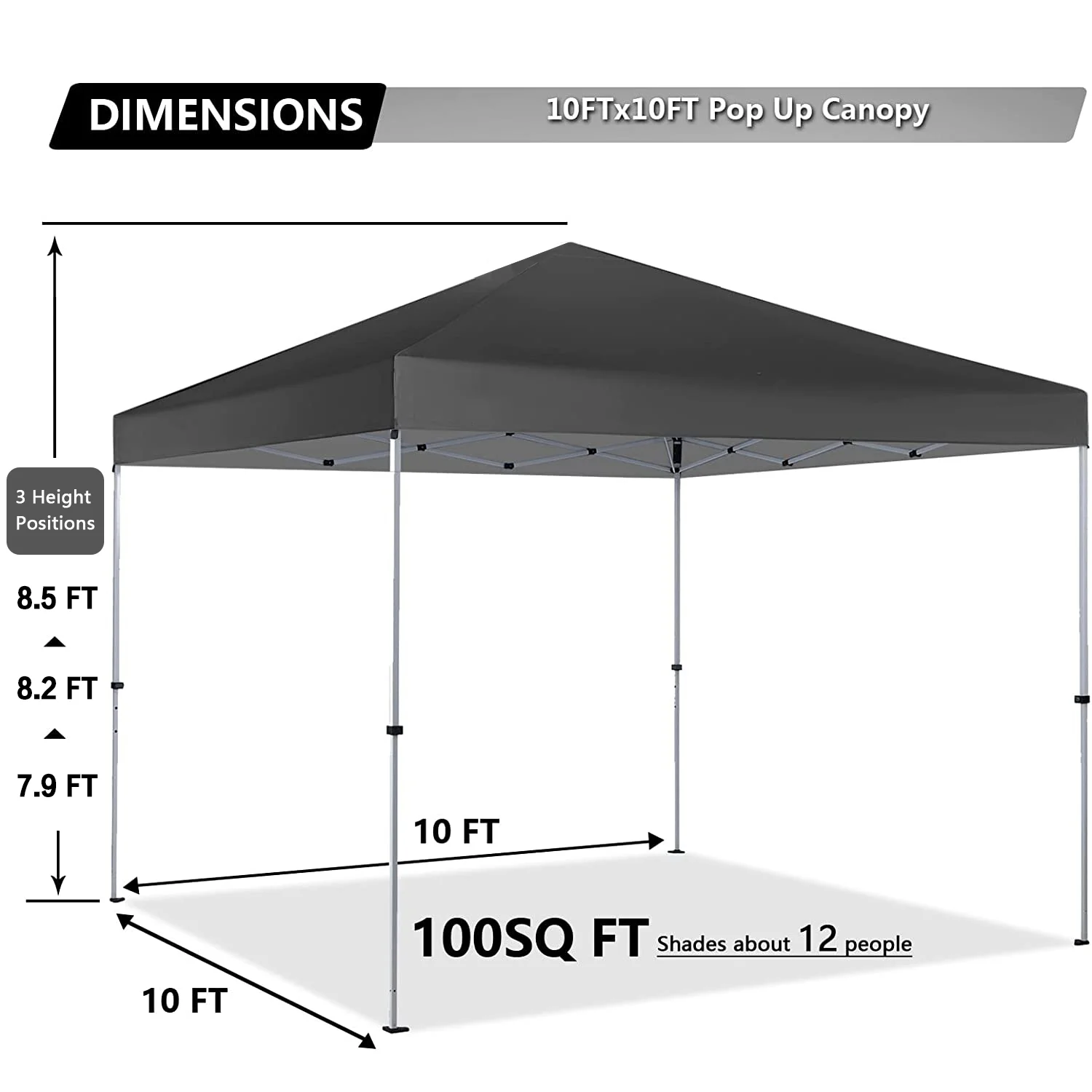 10'x10' Durable Pop-up Canopy Tent with 4 Weight Sandbags Black