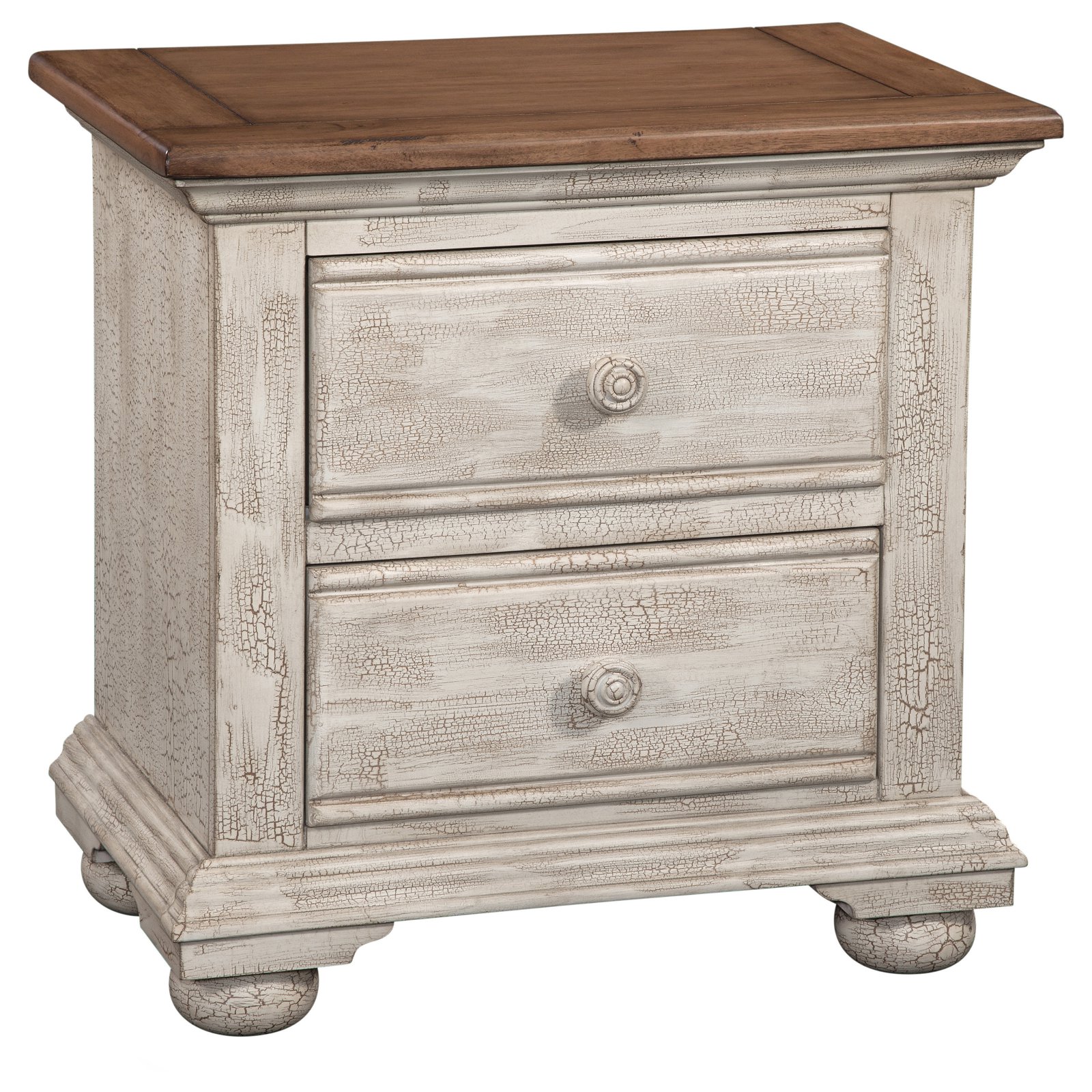 American Woodcrafters Cottage Traditions Crackled White Two Drawer Nightstand