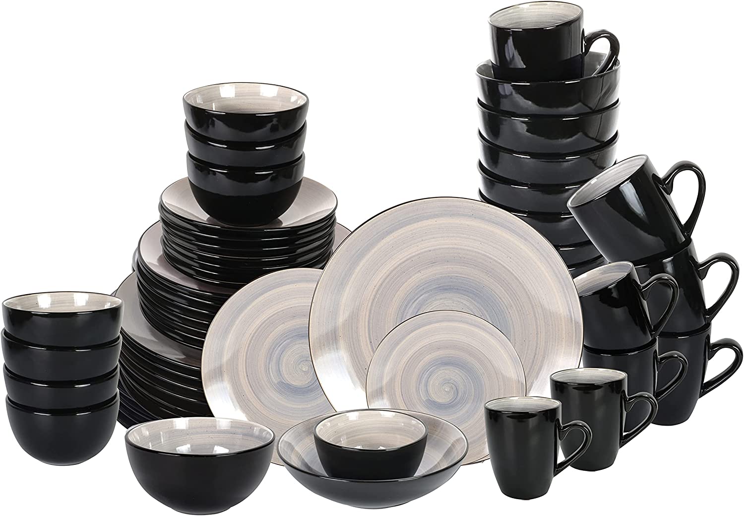 Stoneware Sonoma Dinnerware Set Black + Speckled Spin Wash (56Pc Set Grey)