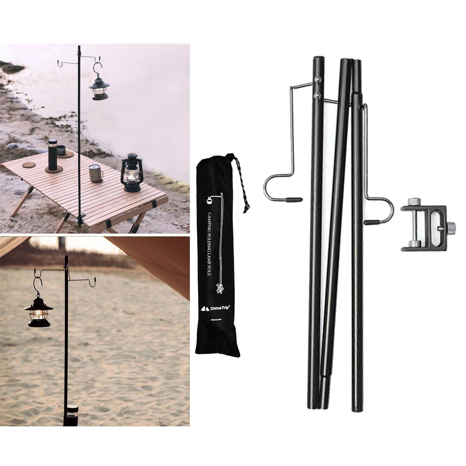 Camping Lantern Stand Aluminum Lamp Light ing Post Poles er Holder Black