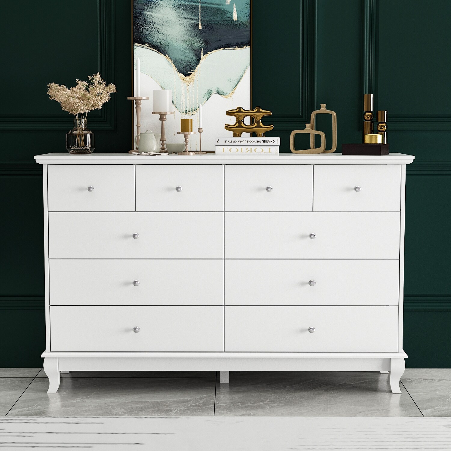 FUFU&GAGA 55.1W Chest Dresser Cloest for Bedroom Double Dresser White/Black White
