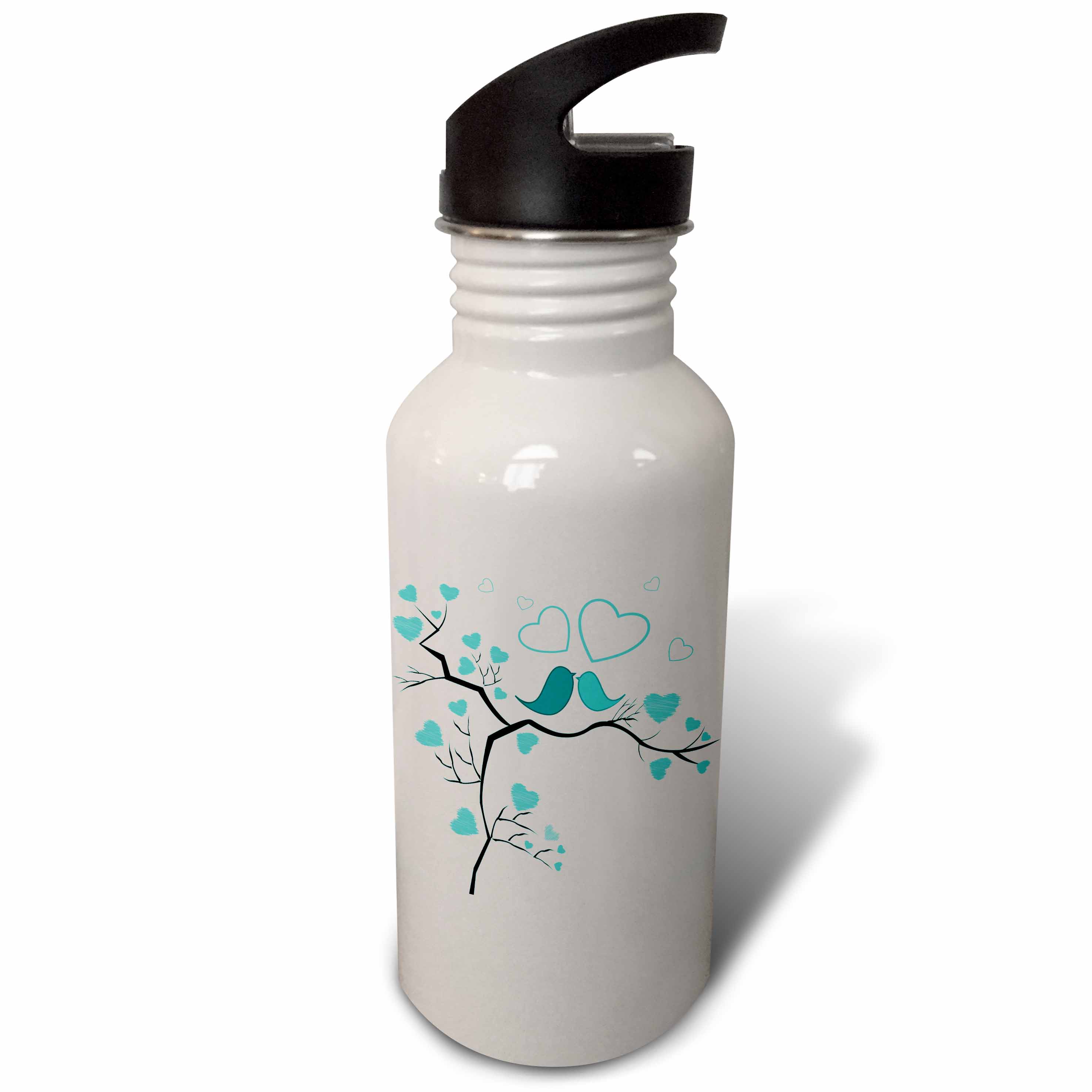 Two Kissing Love Birds and Hearts In Turquoise 21 oz Sports Water Bottle wb-101640-1