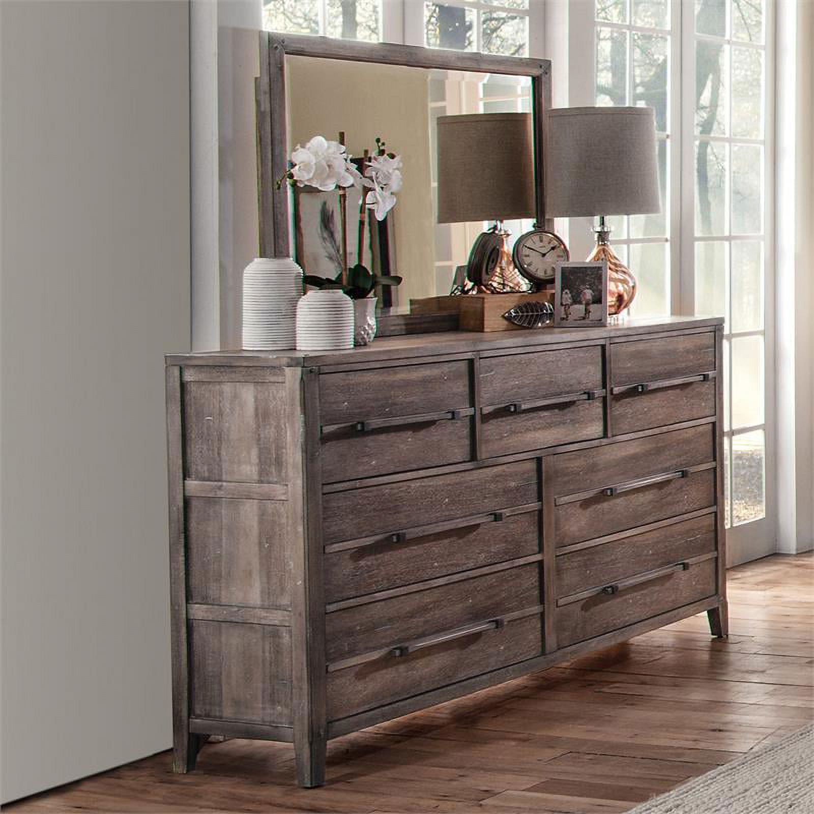 Bowery Hill Farmhouse Weathered Gray Dresser and Mirror