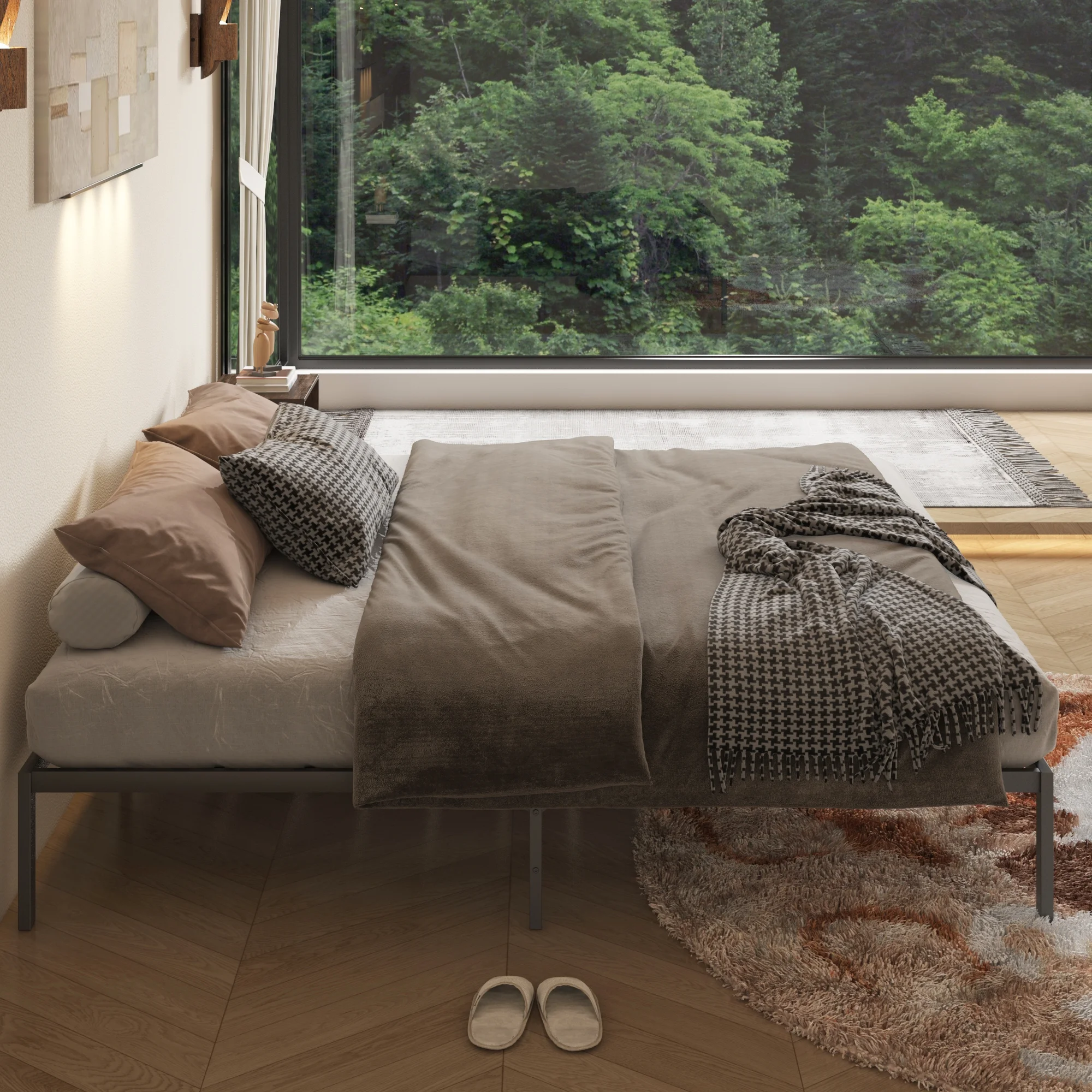 EUROCO Full/Queen/King Size Metal Platform Bed, Free Assembly Metal Slats Bed Frame, No Box Spring Need, Black