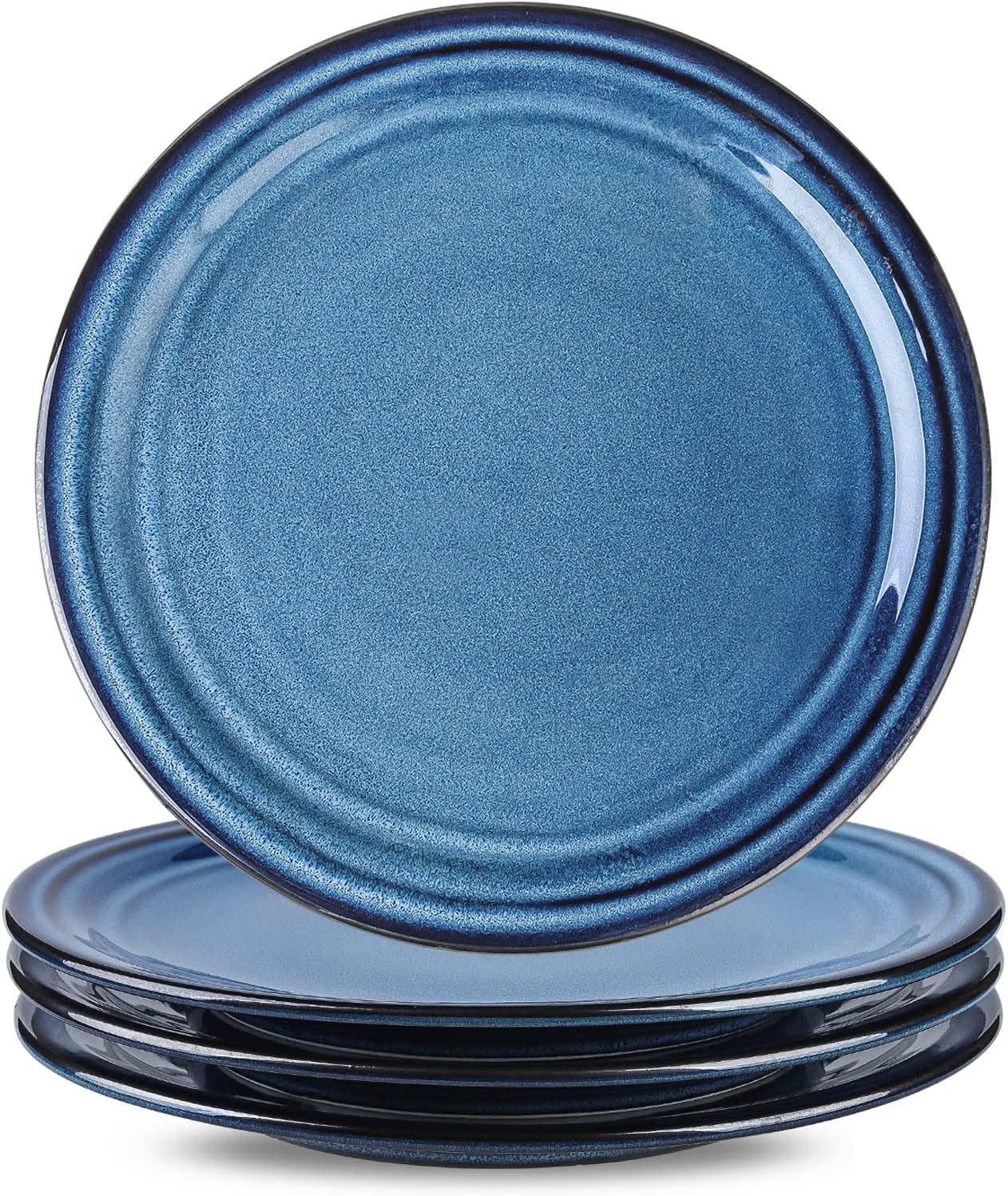 DIQIN Ceramic Dinner Plates Set of 4, Microwave Oven Safe, Blue