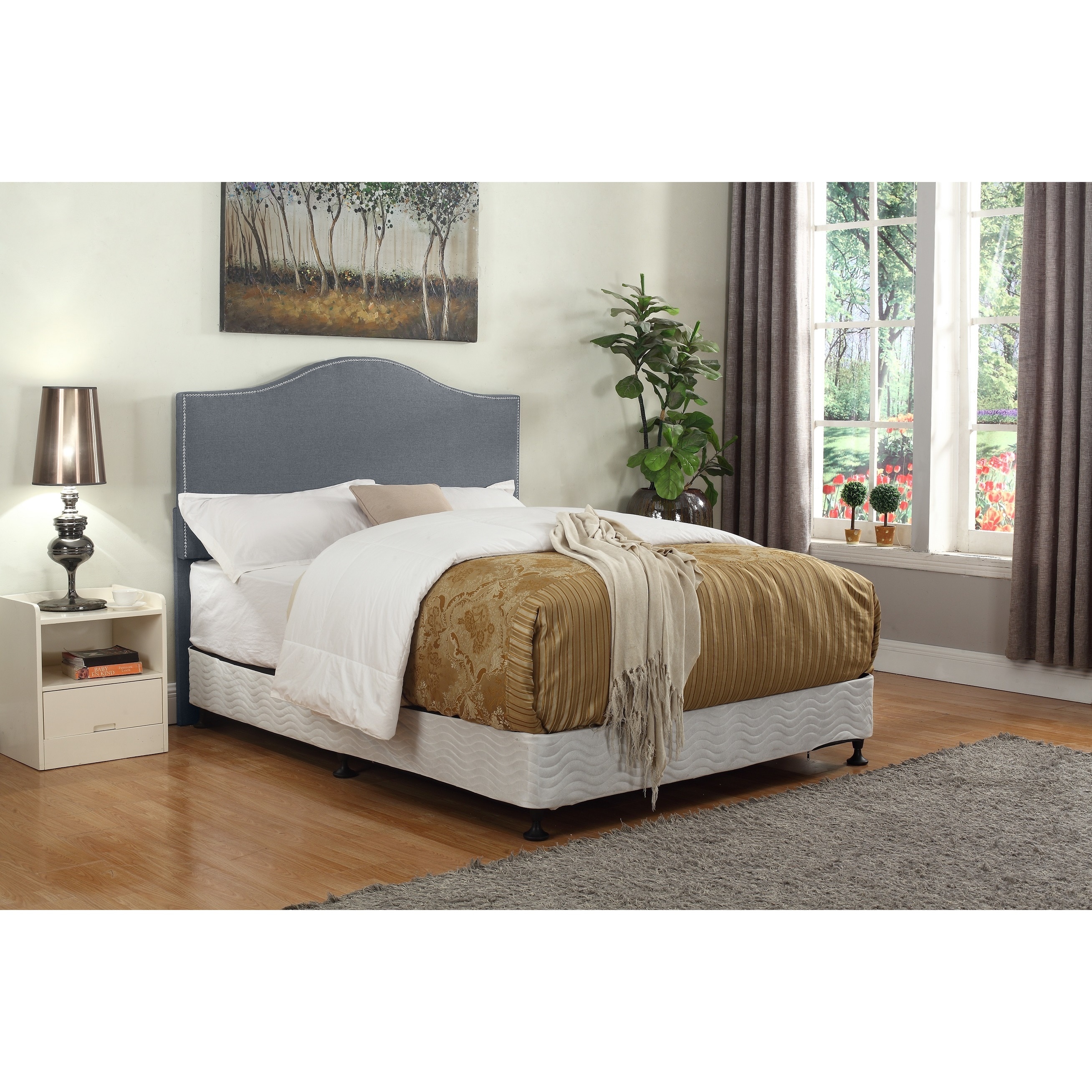 US Pride Furniture Zoe Nail Trim Upholstered Panel Headboard Grey