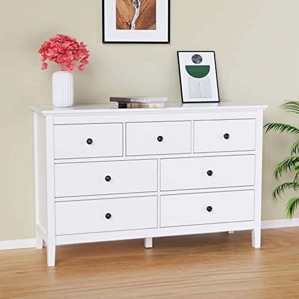 White Dresser   Dresser for Bedroom  7 Drawer Dresser with Wide Drawer and Metal Handles