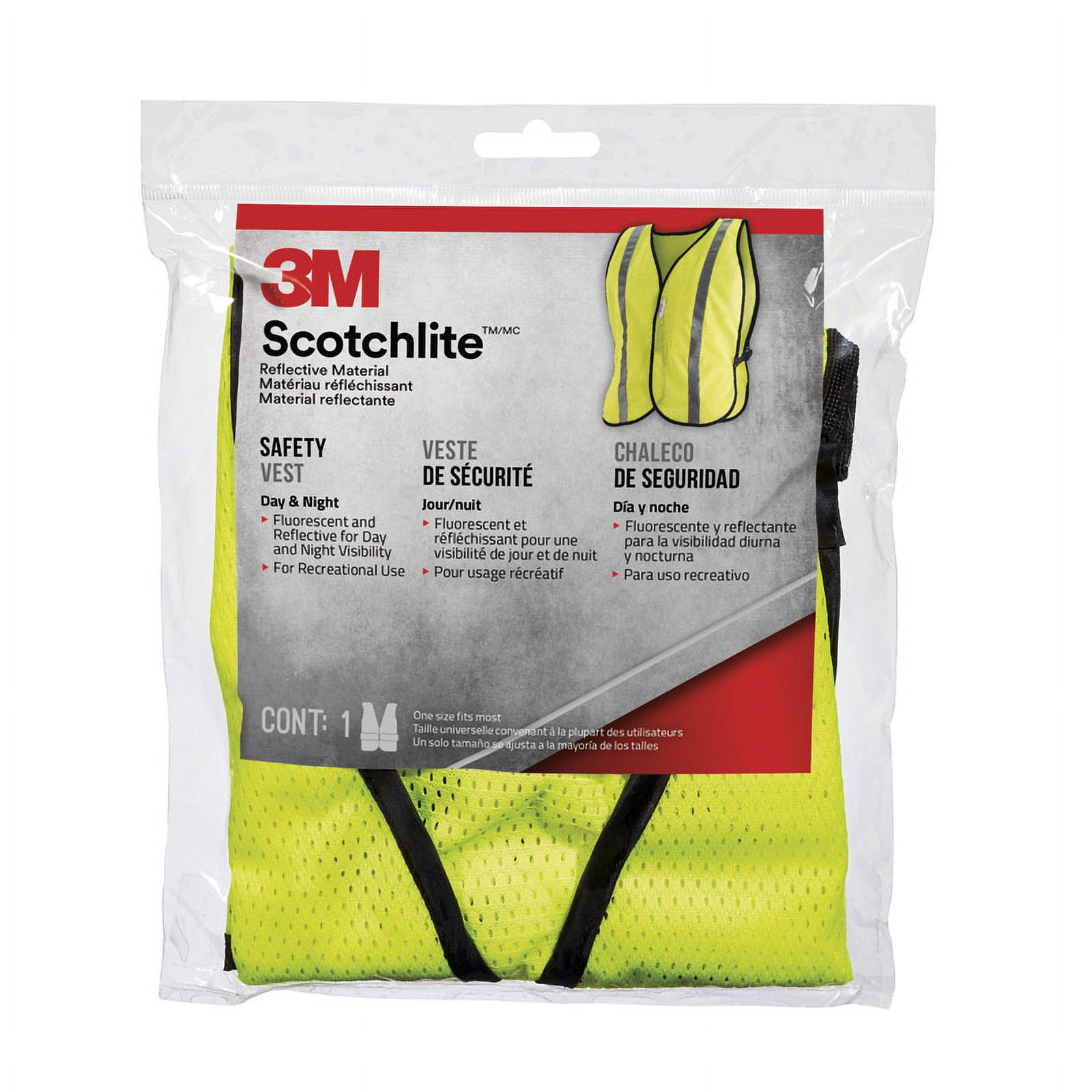1 Pc, 3M Scotchlite Reflective Day/Night Safety Vest Yellow One Size Fits Most
