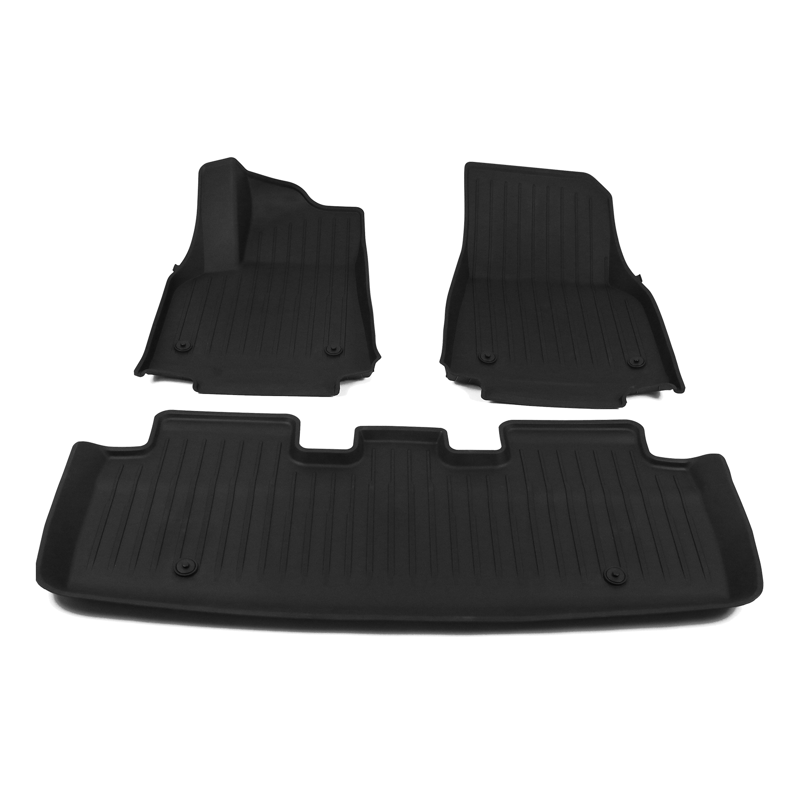 Ikon Motorsports Floor Mats Compatible With 2020-2023 Tesla Model Y, Black 3D Molded Car Carpets Liner 1st 2nd Row Front Rear Protection 3PC Set Injection TPE All Weather Protector