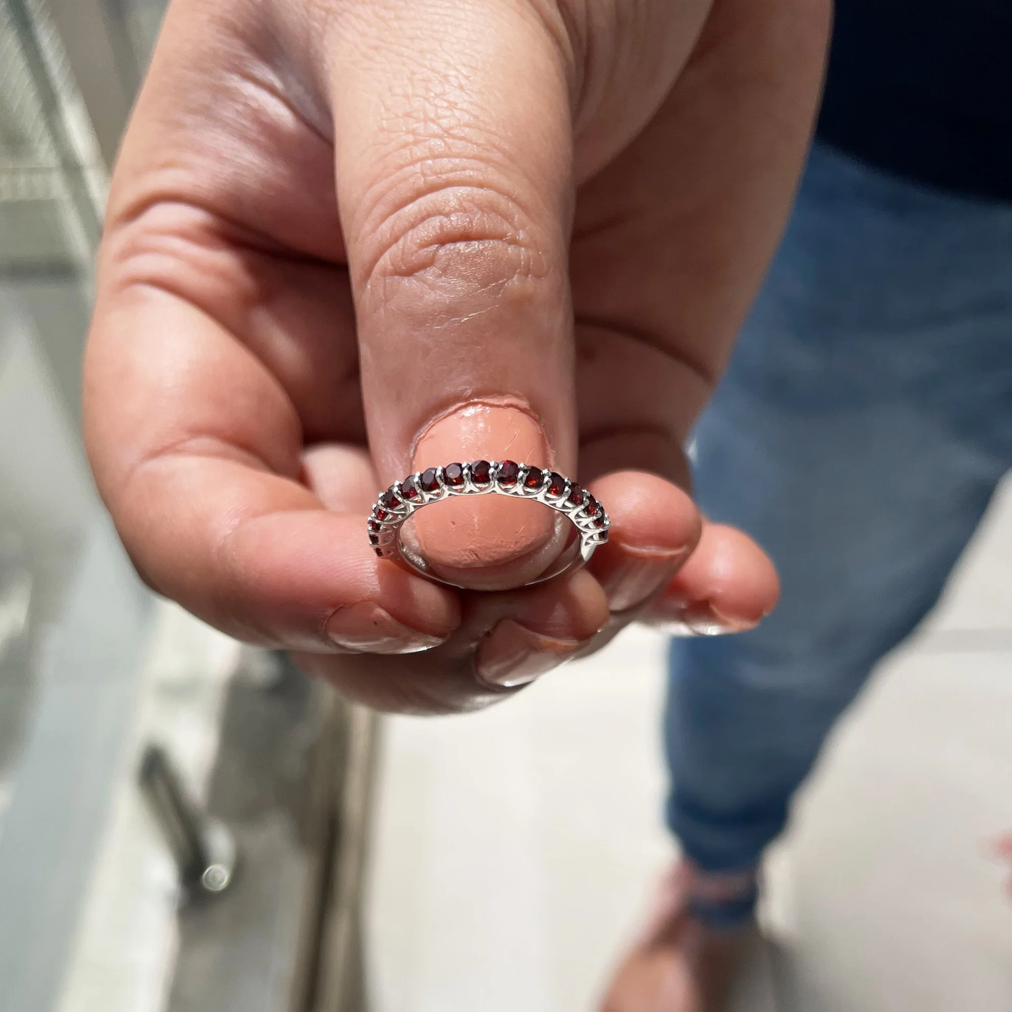 1/2 CT Garnet Half Eternity Stackable Band Ring in Trellis Set, 925 Sterling Silver, US 4.00