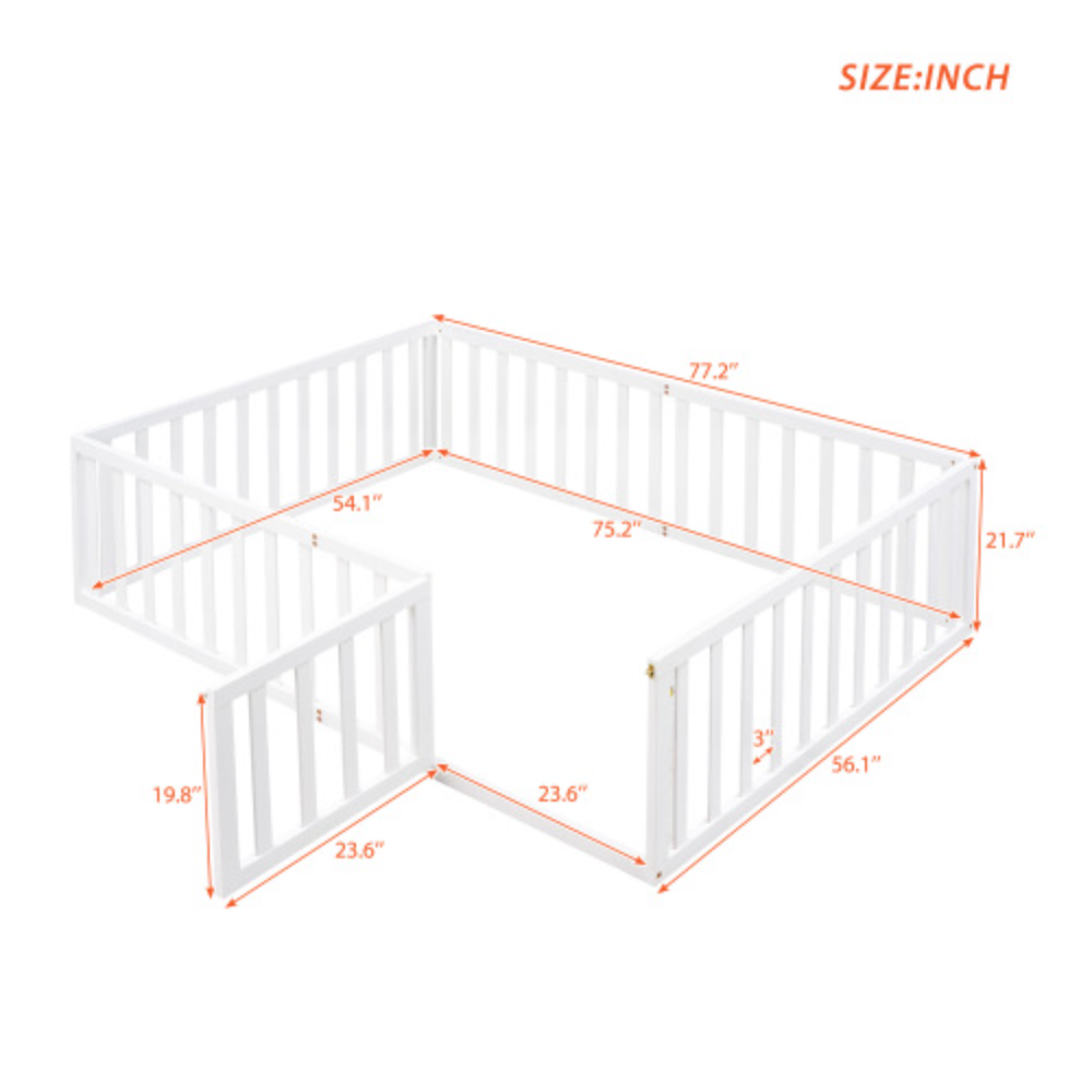 Full Size Wood Daybed Frame with Fence, White