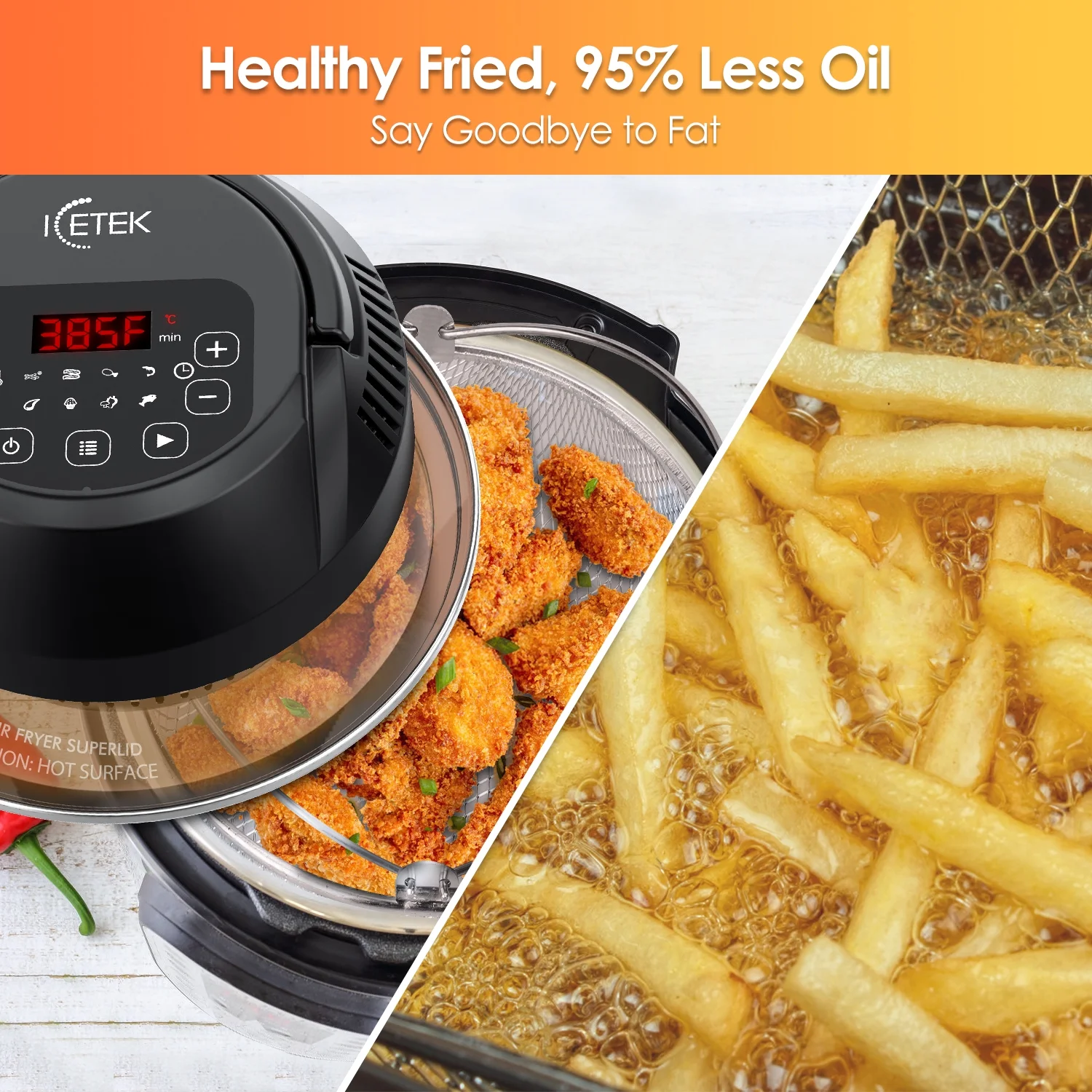 ICETEK 8 in 1 1000W Air Fryer Lid for 6&8 Qt Instant Pressure Cooker ,Turn Pressure Cooker into Air Fryer/Dehydrator/Broil
