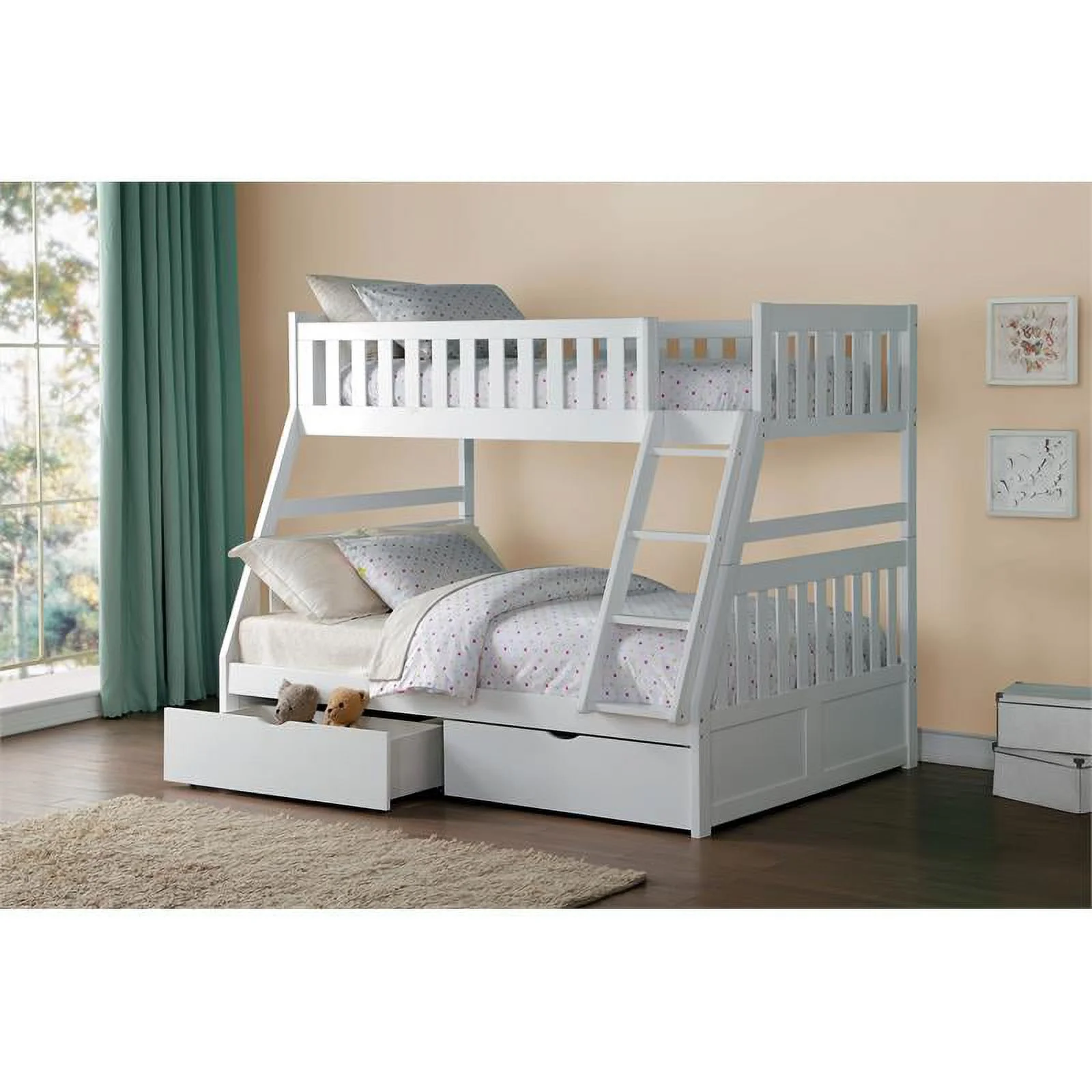 Lexicon Galen 2-Storage Boxes Transitional Wood Twin over Full Bunk Bed in White