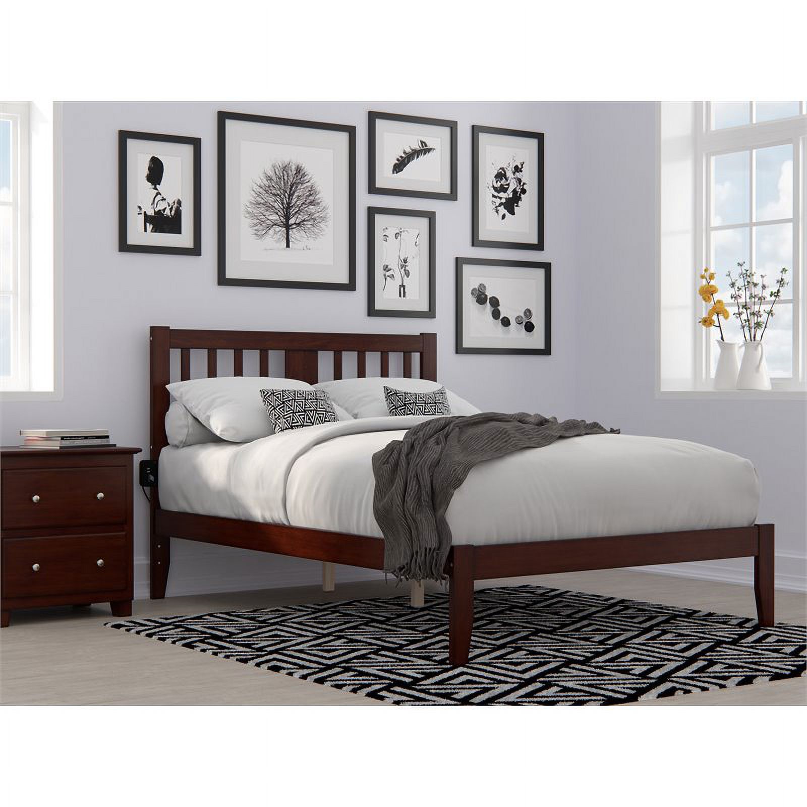 Bowery Hill Traditional Wood Full Spindle Bed with USB Turbo Charger in Walnut