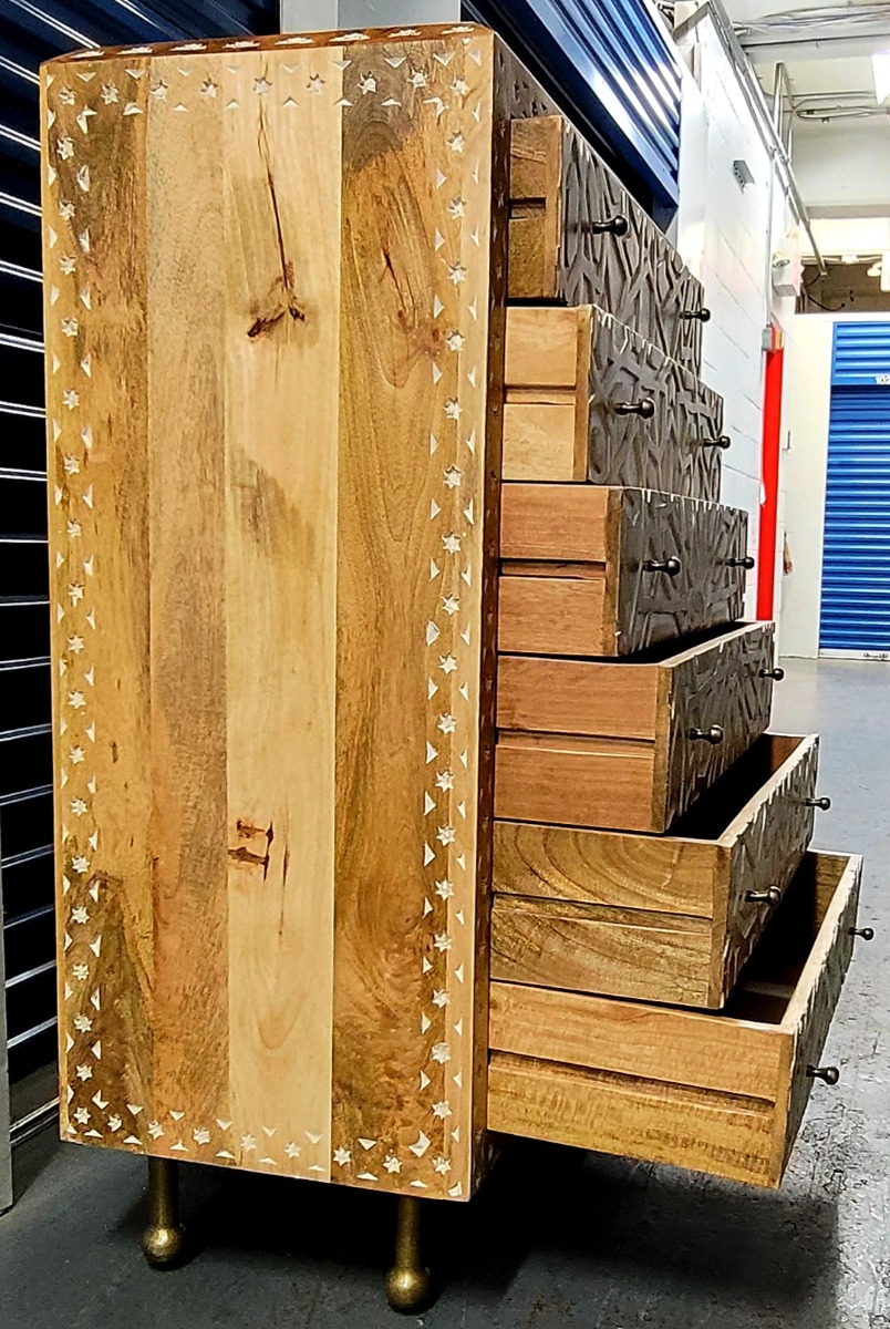 Mughal Garden Geometrical Carved Natural 2 Tone 6 Drawer Chest