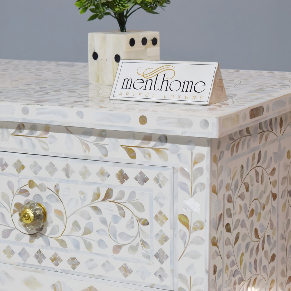 Elegant Seven-drawers Mother of Pearl white Dresser