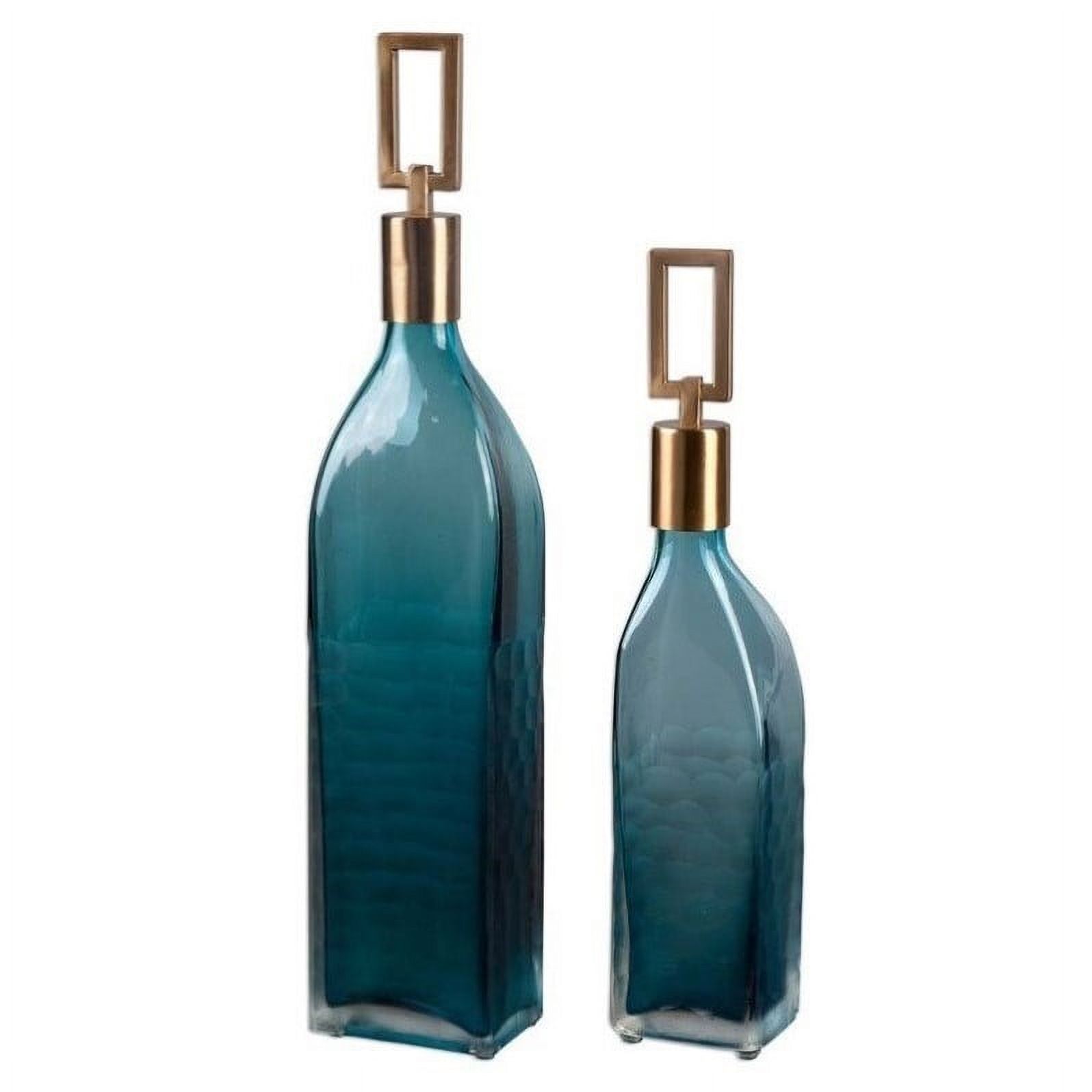 Bowery Hill Contemporary Iron Teal Glass Bottles (Set of 2)