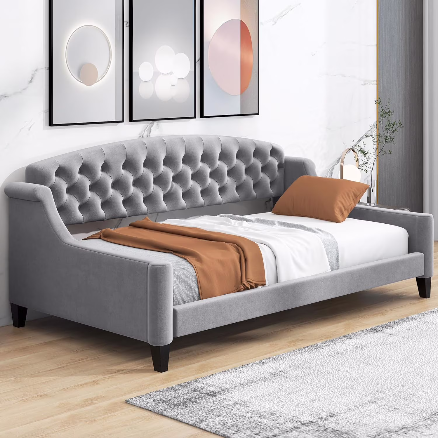 Size Luxury Tufted Button  Upholstered Daybed Frame, Sofa Bed For Bedroom Living Room, Grey
