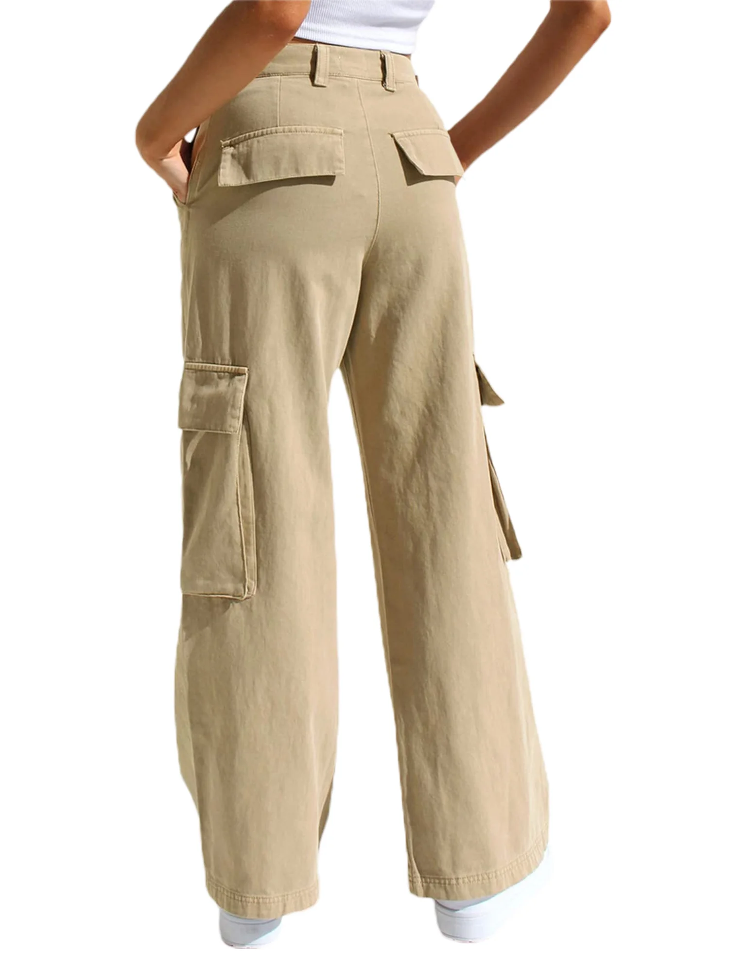 Women's Casual Cargo Pants High Waist Wide Leg Slim Fit Trousers Multi Pocket Jogging Pants