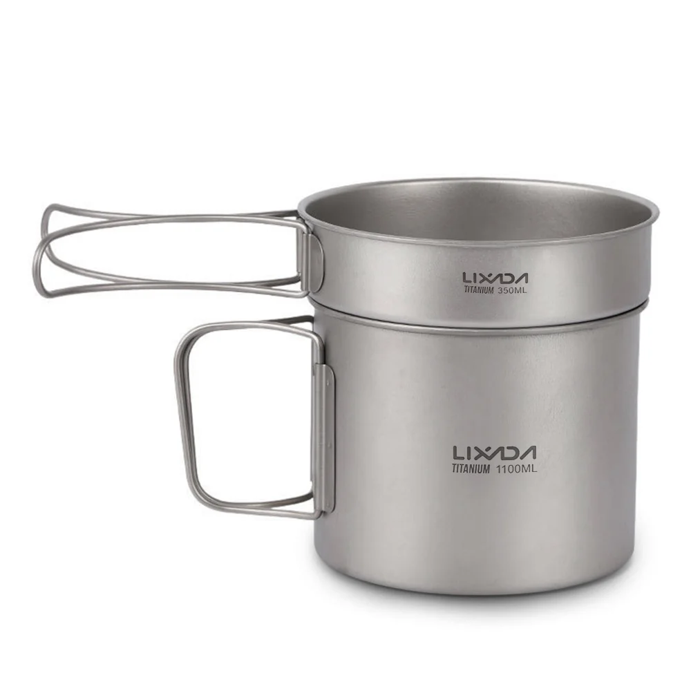 Lixada Ultralight Titanium Cookset Outdoor Camping Cookware Set 900ml1100ml Pot 350ml Fry Pan with Folding Spork for for Travel Camping Backpacking Picnic