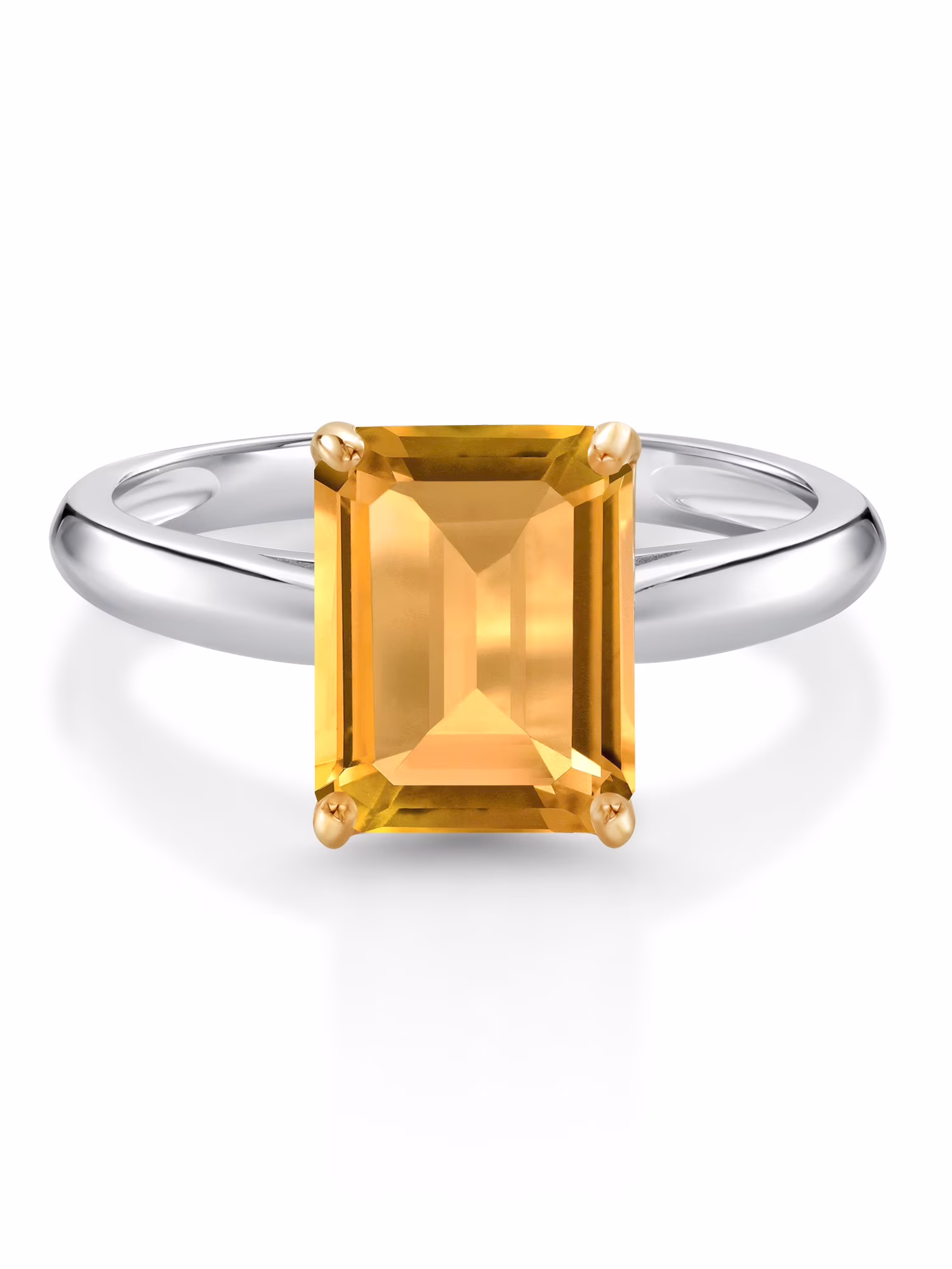 Gem Stone King 925 Silver and 10K Yellow Gold Ring Yellow Citrine Engagement Ring For Women (2.33 Cttw, Octagon 9X7MM, Gemstone November Birthstone, Available In Size 5, 6, 7, 8, 9)