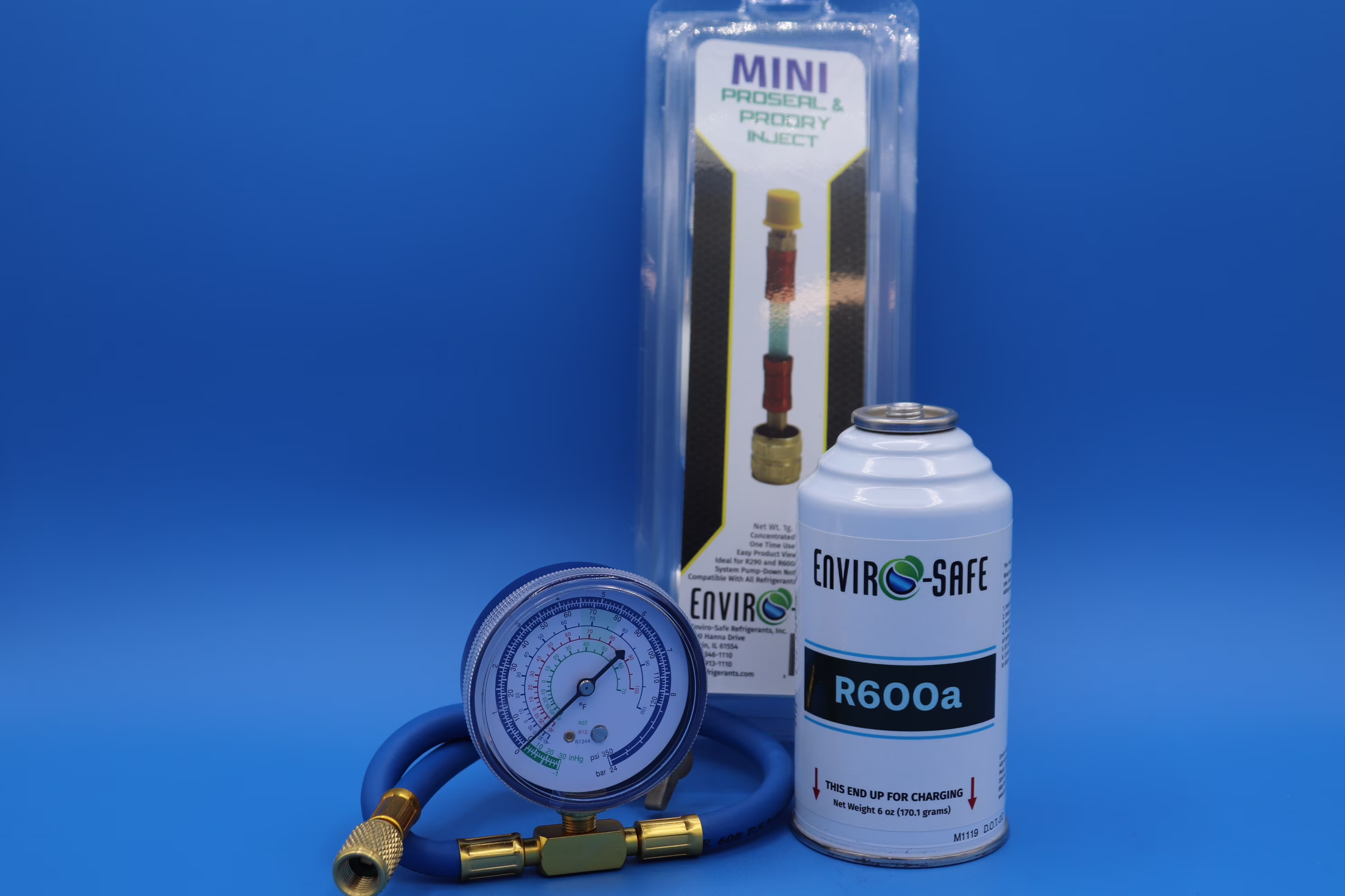 Envirosafe R600a Refrigerant Gauge Kit & Proseal Mini Direct Inject Kit, R-600a, R600