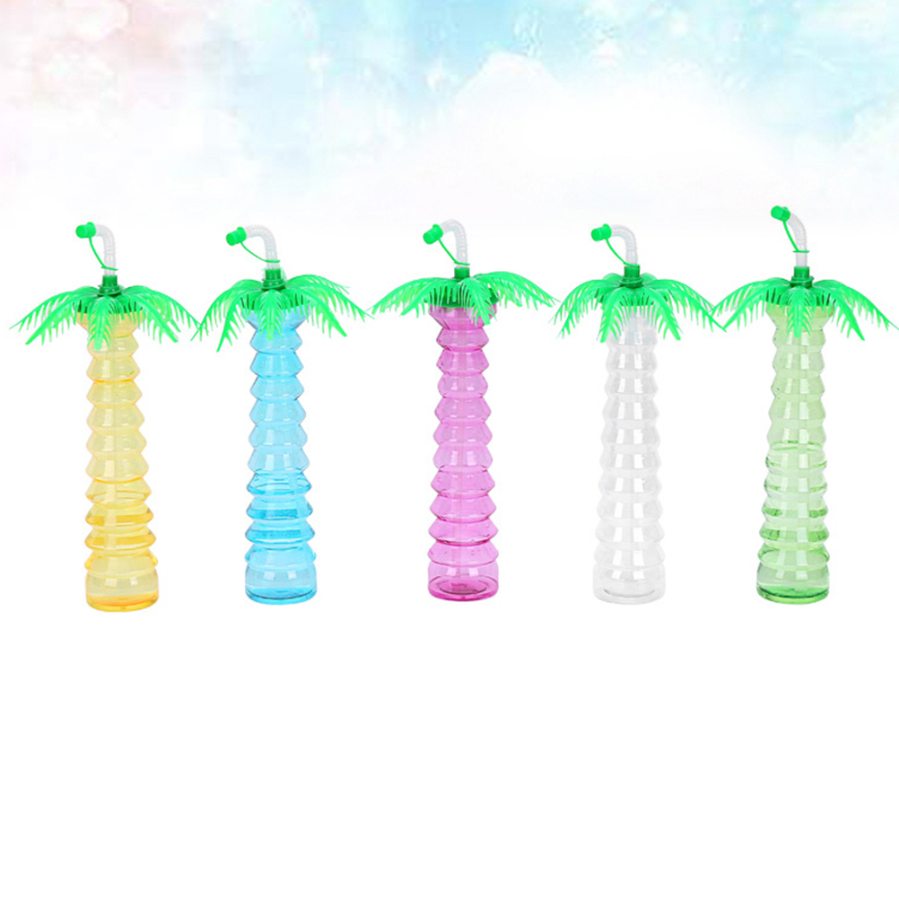 Eease Hawaiian Party Cups with Straws - 5pcs Coconut Tree Water Bottles