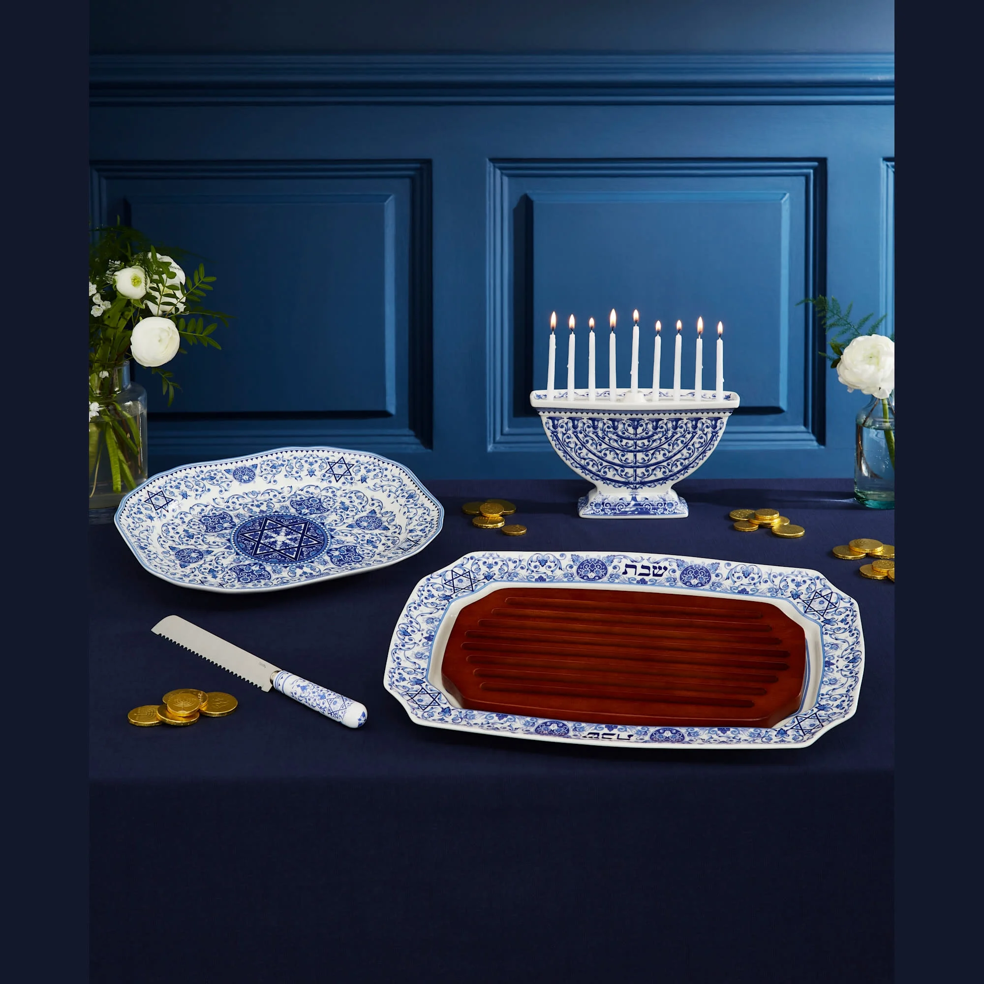 Spode Judaica Oval Platter, Blue/White
