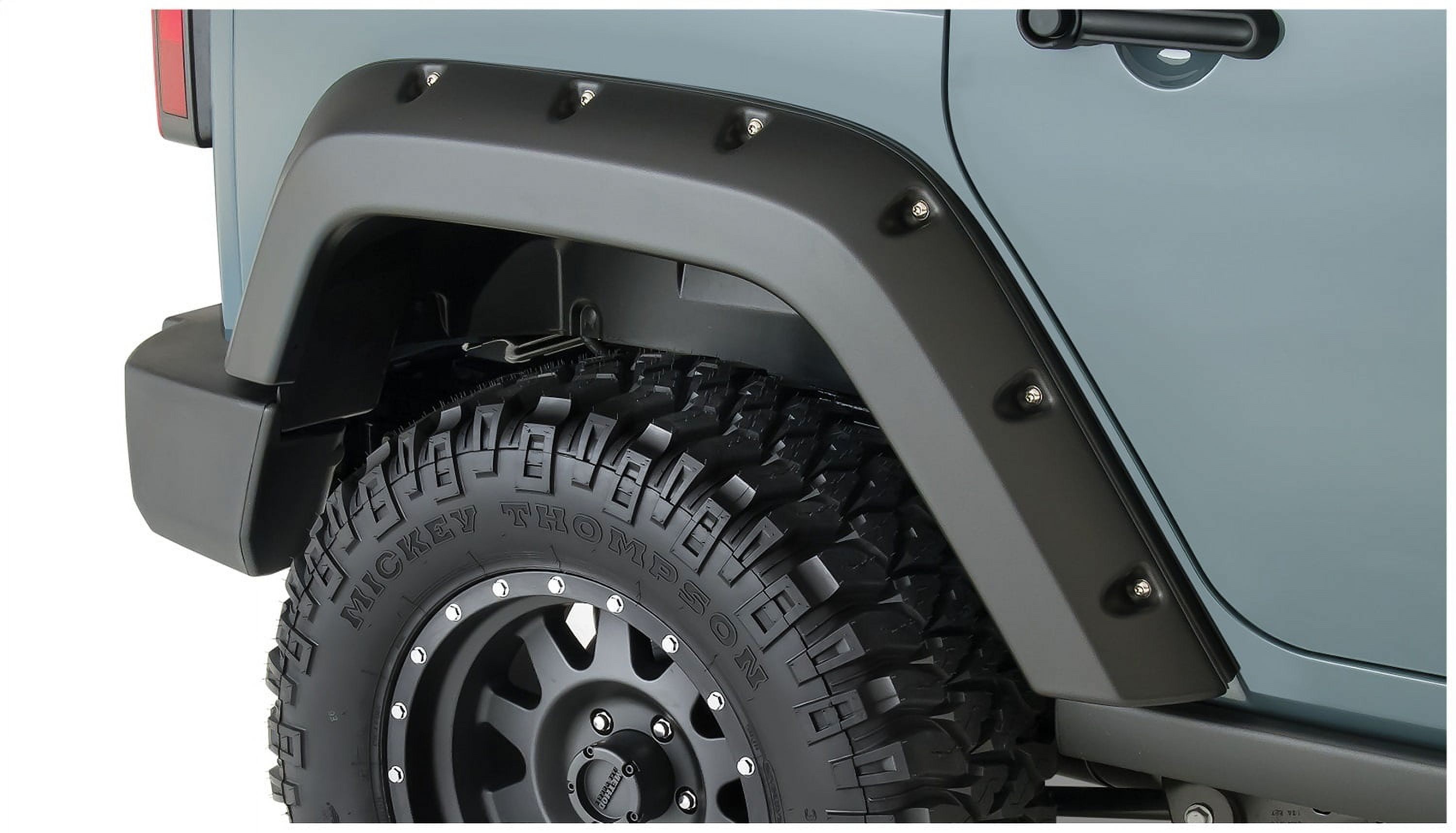 Bushwacker by RealTruck Pocket/Rivet Style Rear Fender Flares | 2-Piece Set, Black, Smooth Finish | 10080-02 | Compatible with 2007-2018 Jeep Wrangler JK Unlimited 4-Door