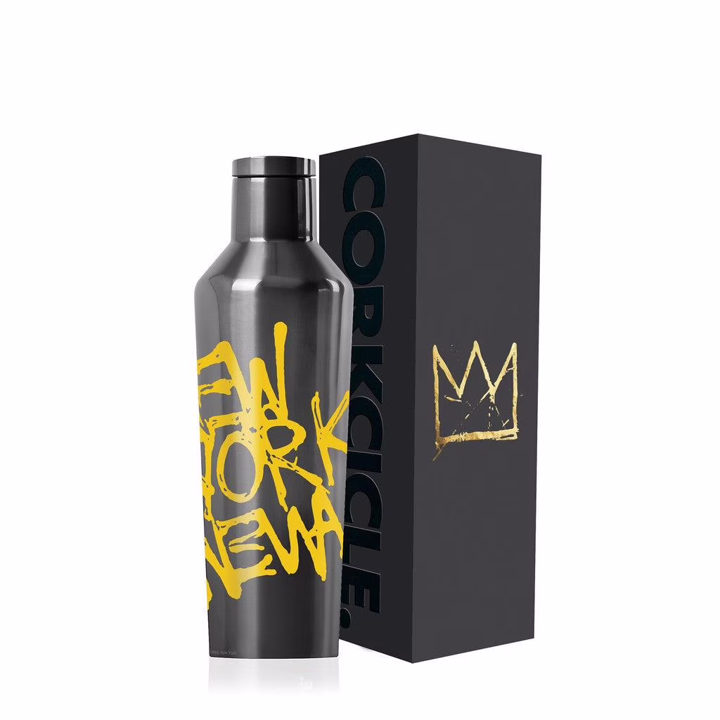 Jean Michel Basquiat x Corkcicle NEW YORK NEWAVE Canteen 16oz Gunmetal Triple Insulated Stainless Steel Bottle with Straw
