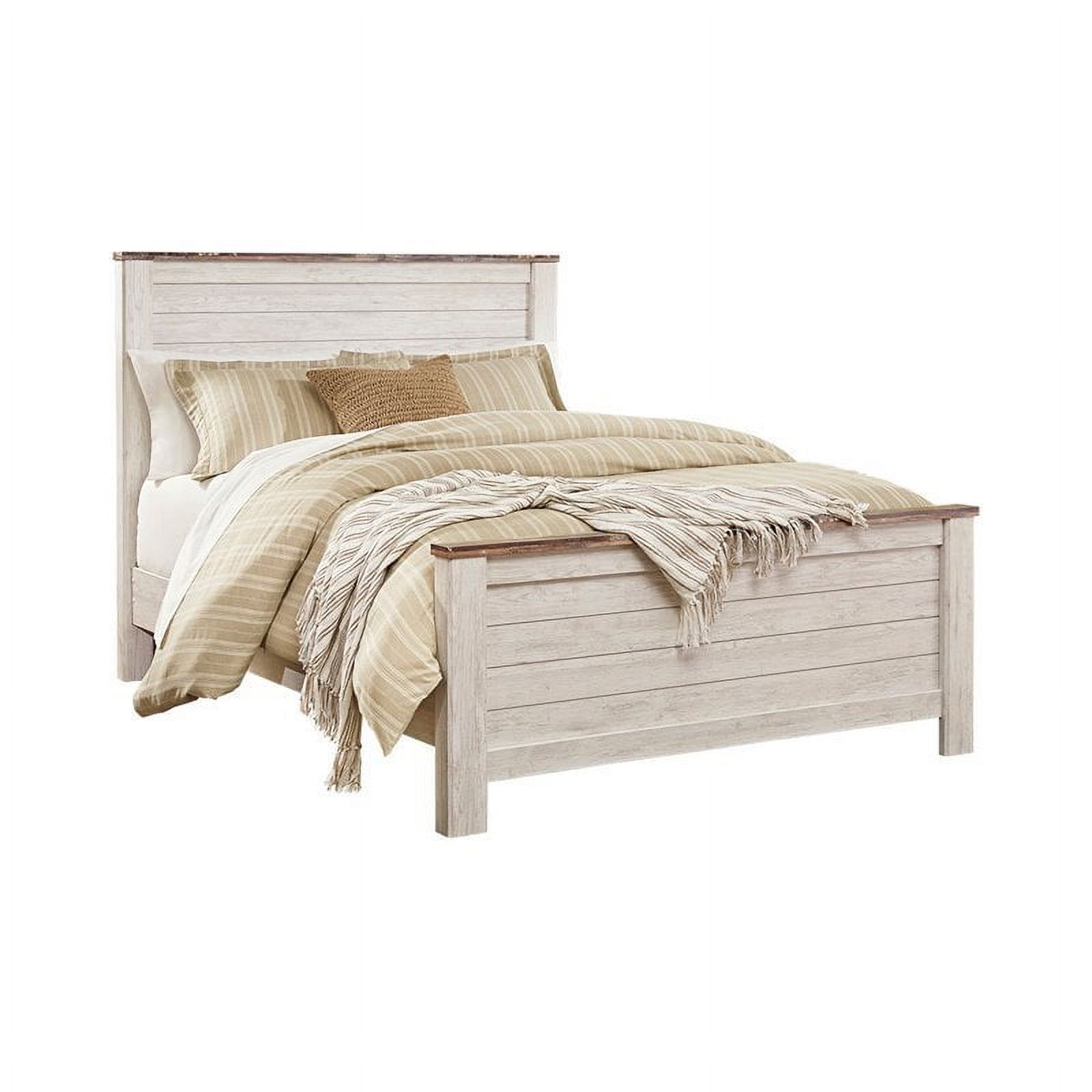 Bowery Hill Farmhouse Wood Queen Panel Bed with Headboard in White
