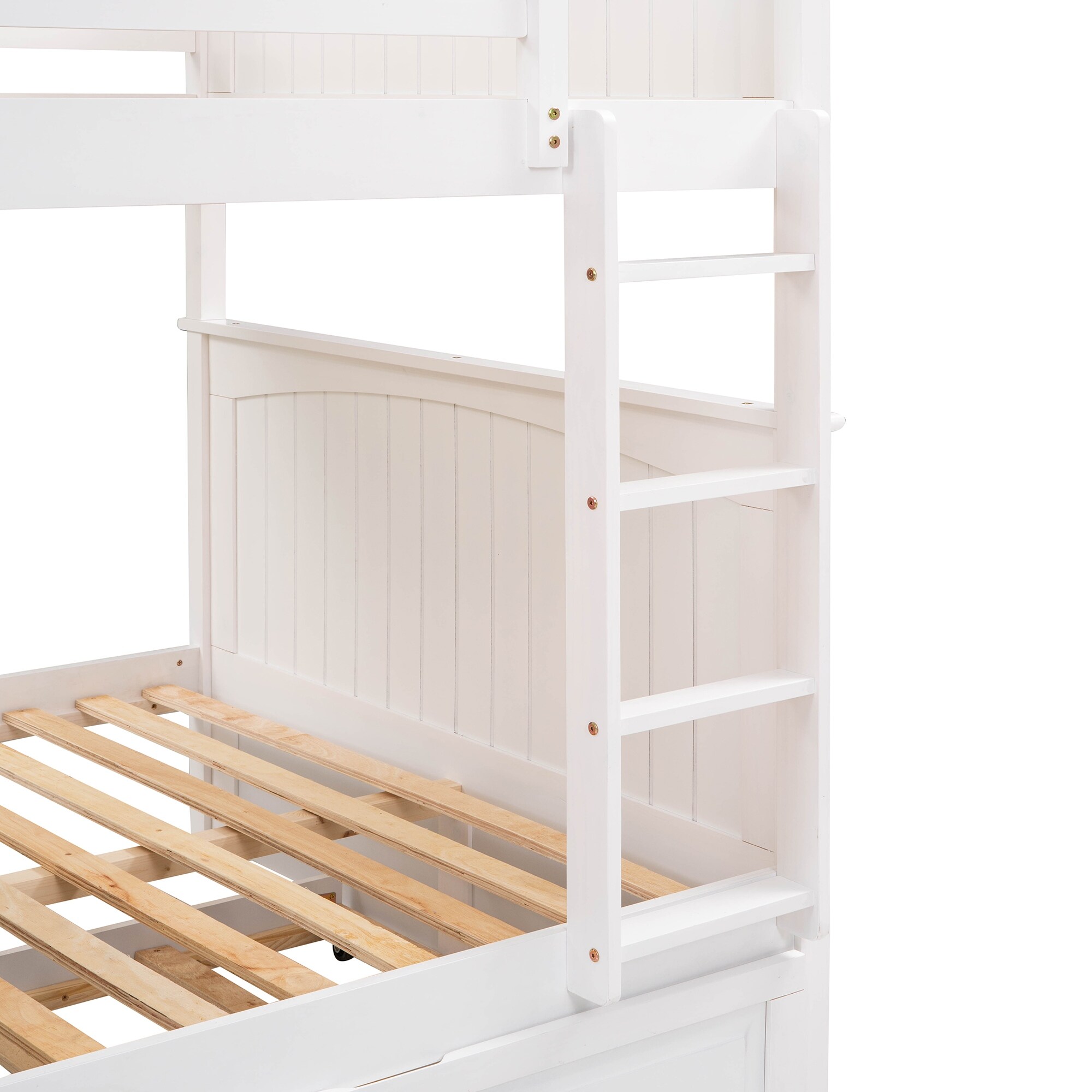 Full Over Full Bunk Bed with Twin Size Trundle White