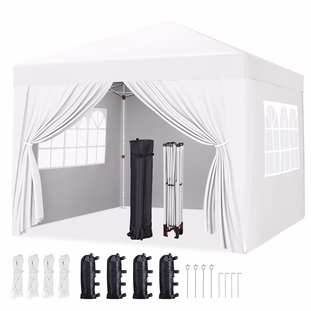 Yaheetech 8x8 FT Pop-up Canopy Tent with 4 Sidewalls, White