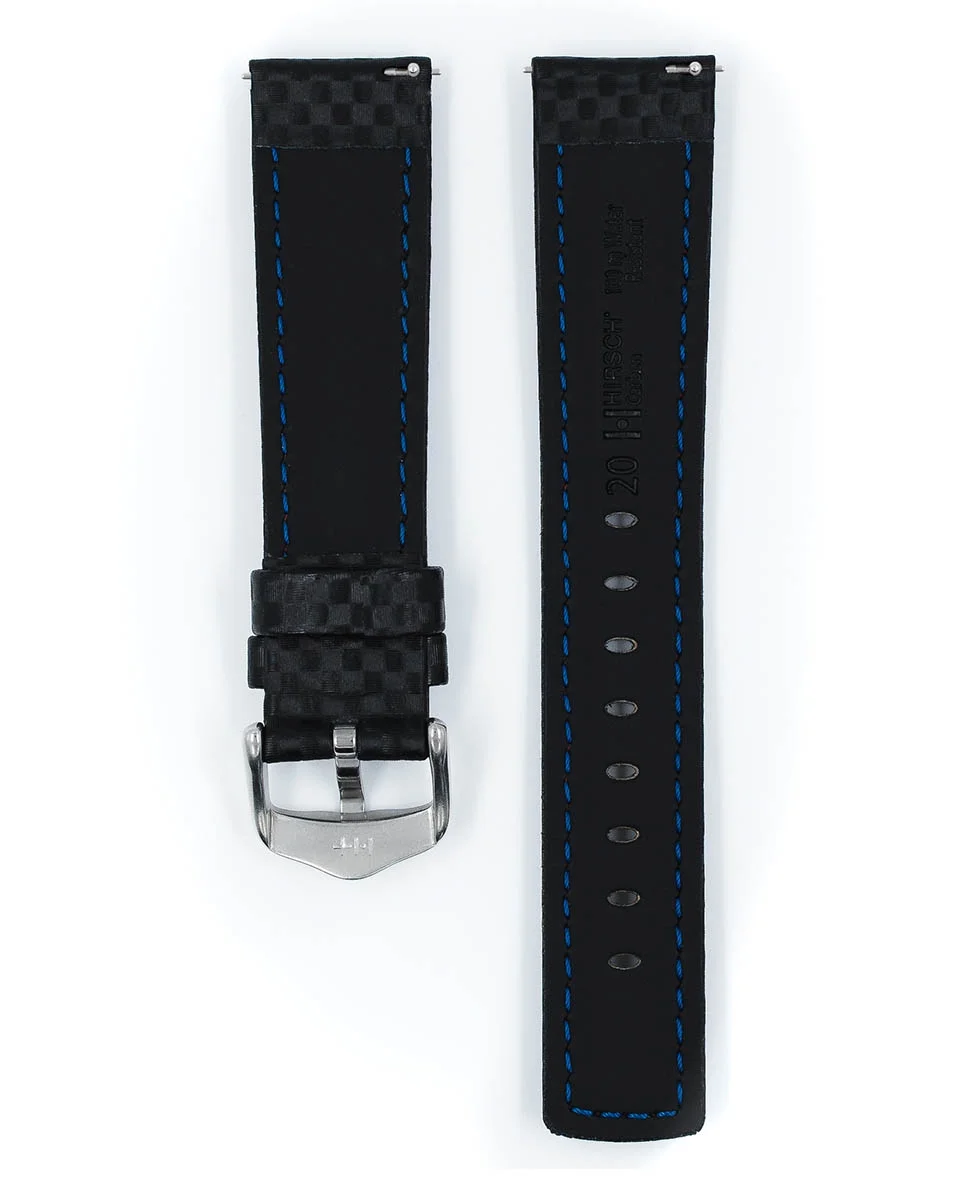Hirsch Carbon Leather Watch Strap - Black - L - 18mm - Water Resistant