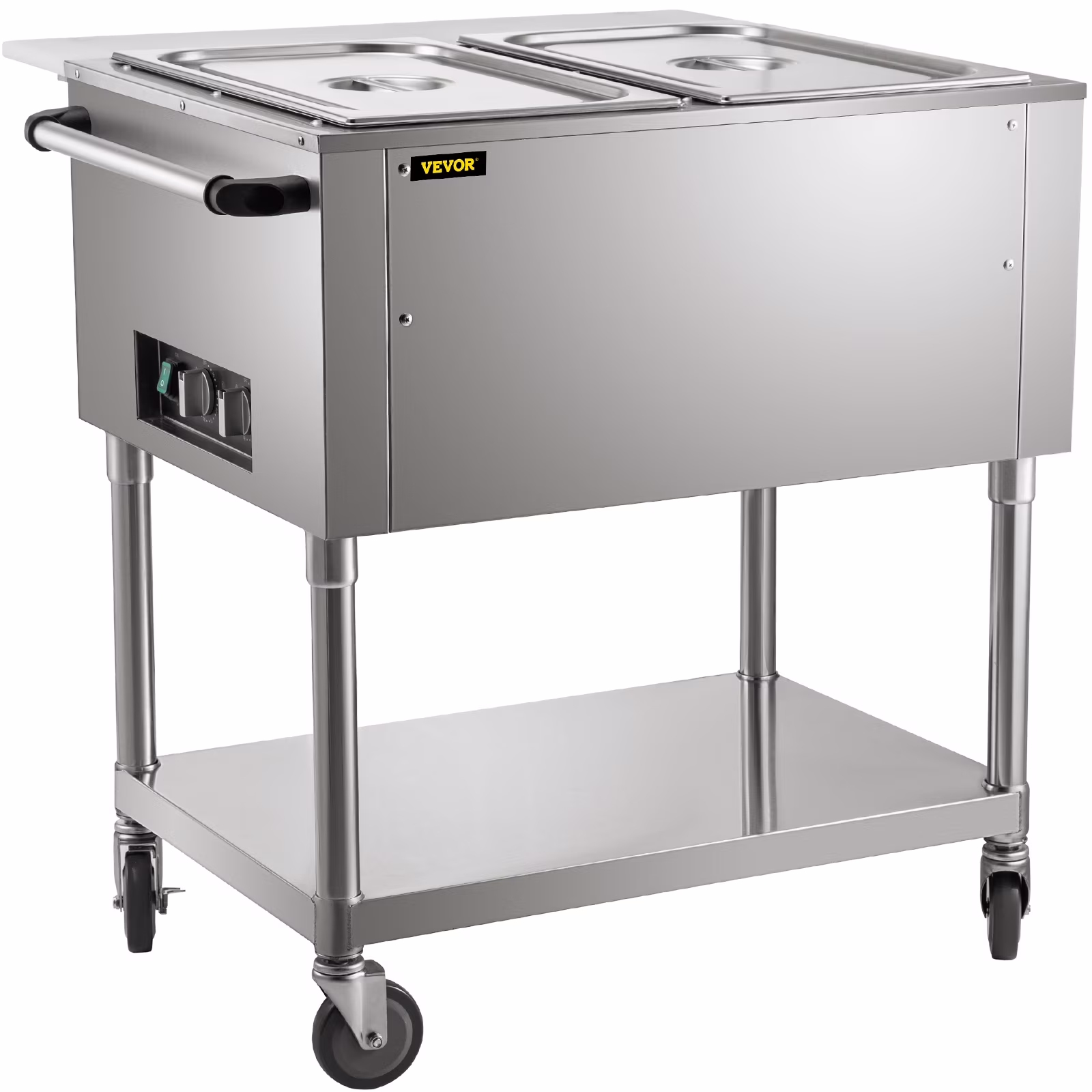 VEVOR Commercial Electric Food Warmer, 2-Pot Steam Table Food Warmer 0-100℃ with 4 Lockable Wheels, Professional Stainless Steel Material with ETL Certification for Catering and Restaurants
