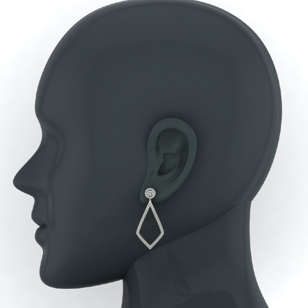 18K Yellow Gold Diamond Dangling Earrings Kite shape Halo Studs Screw back ( G , VS )