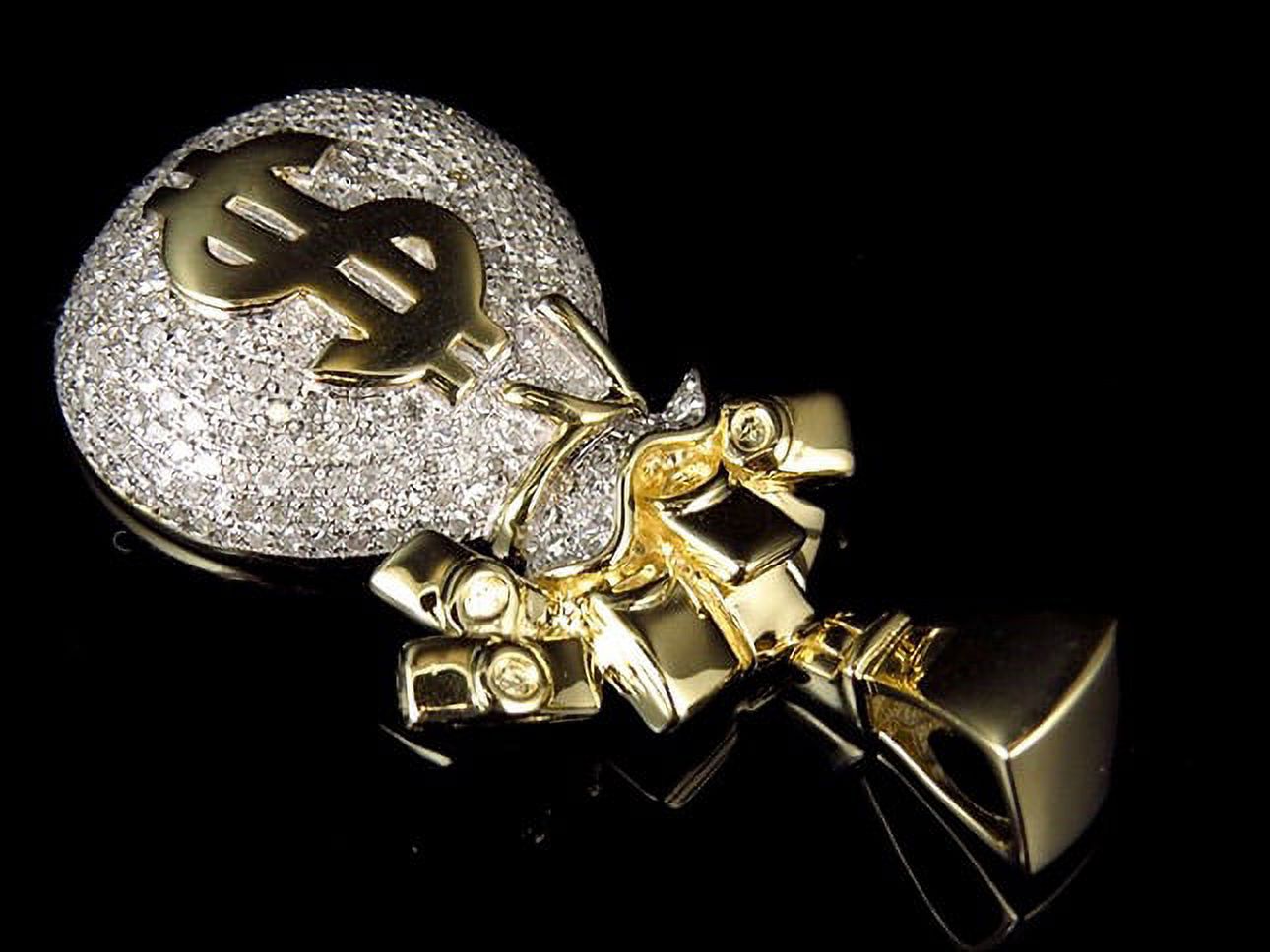 10K Yellow Gold Genuine Diamond Money Bag 1.5 Inch Charm Pendant (1.75ct)