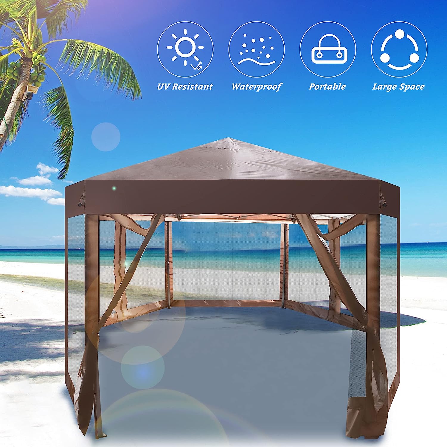 10'X 10'Pop Up Gazebo with Mosquito Netting Outdoor Hexagonal Pop Up Tent Backyard Tent Canopy with Net, Garden, Outdoor Canopy for Patio with Storage Bag