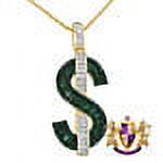 Baguette 14k Gold On Real Sterling Silver Green Dollar Sign Cash Money Charm Simulated Diamonds Pendent Chain Set
