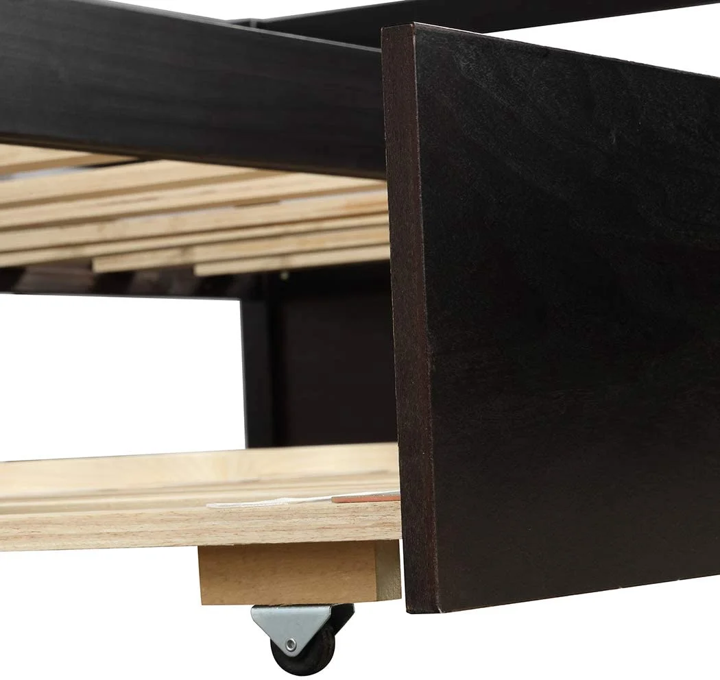 Churanty Twin Daybed with Trundle, Solid Wood Captains Bed,Espresso