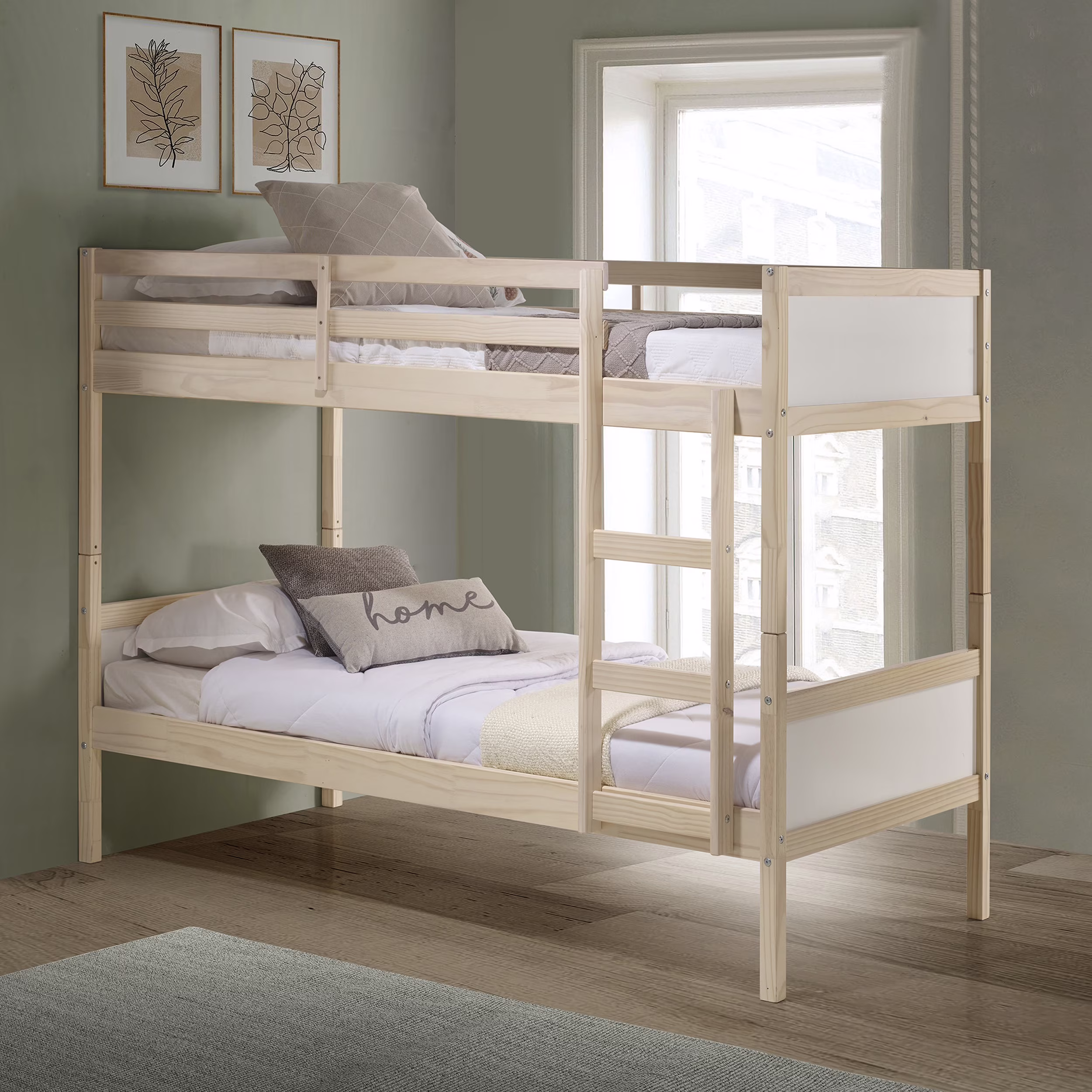Alaterre Pine Bunk Bed, Twin-Over-Twin, Beige/White