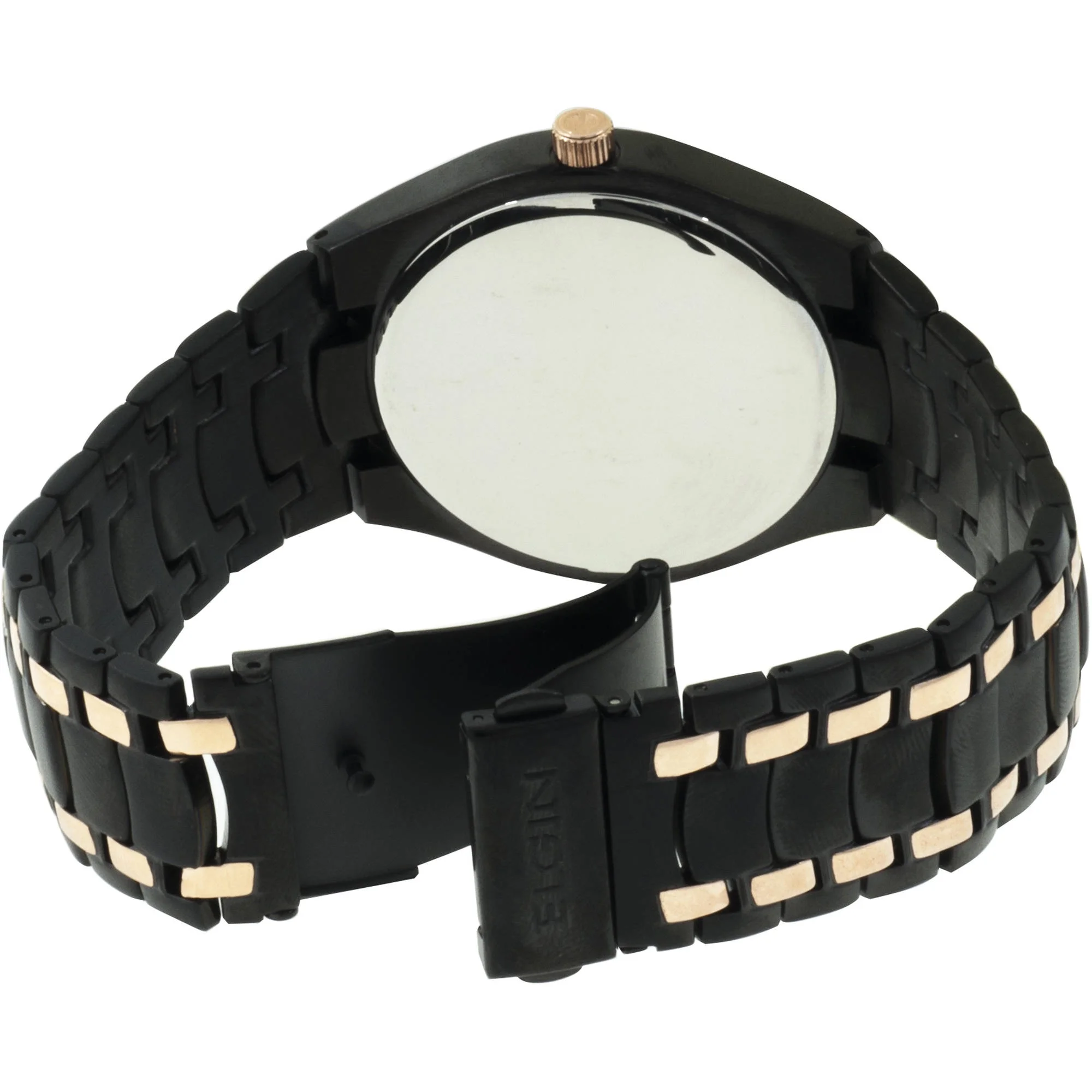 Elgin Adult Male Round Dial Analog Watch with Black and Rose Gold Bracelet (EG16007GTST)