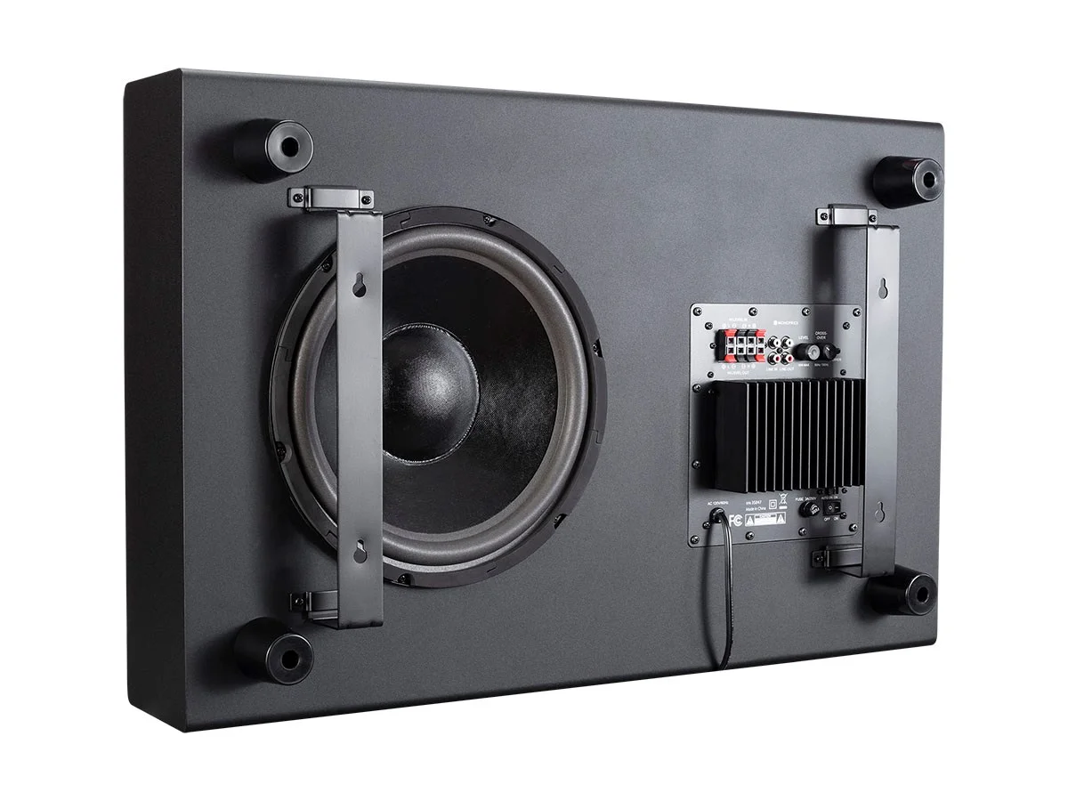 Monoprice SSW-12 Powered Slim Subwoofer - 12 Inch - Black With Ported Design, 150 Watts, LowProfile Includes On-Wall Mounting Brackets
