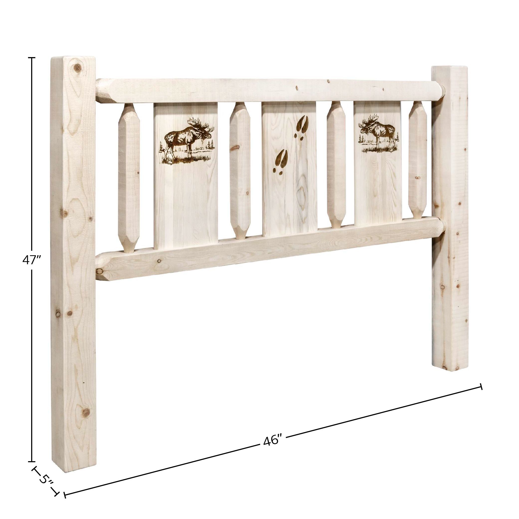 Homestead Collection Twin Headboard w/ Laser Engraved Moose Design, Clear Lacquer Finish