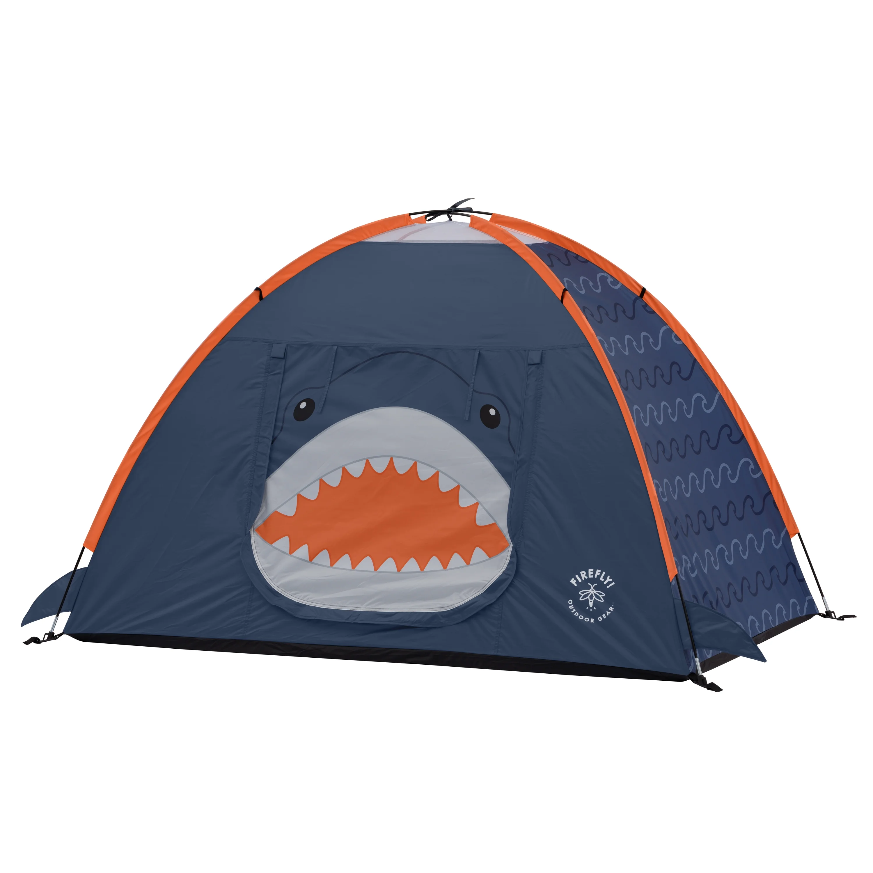 Firefly! Outdoor Gear Finn the Shark 2-Person Kid's Camping Tent - Navy/Orange/Gray Color, One Room