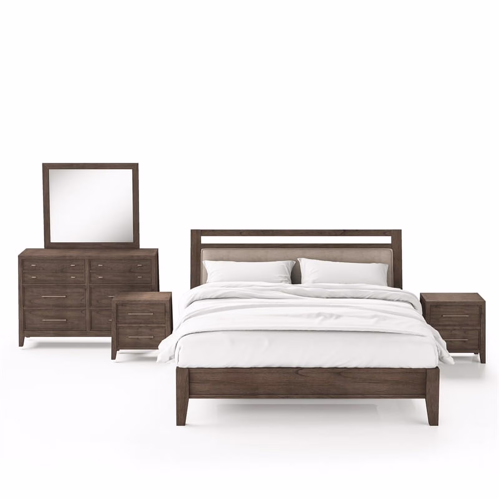 FOA Hamson 5pc Gray Wood Bed Set - King + 2 Nightstands + Dresser + Mirror